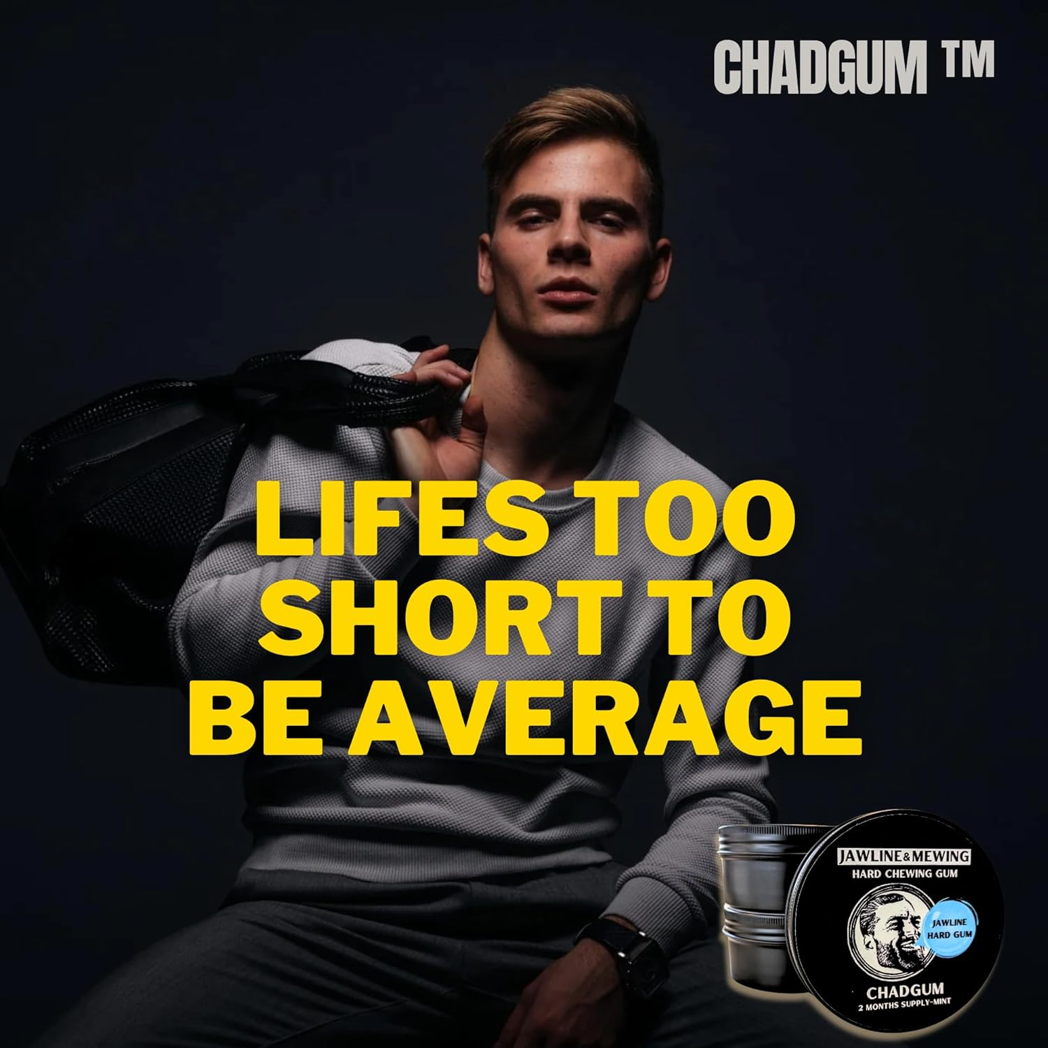 CHADGUM&trade; Hard MEWING Jawline Gum for Jawline Shaping and Full Face Exercise [2Months Supply] for Men Who Want to Improve Their Look [Mint Xylitol] CHADGUM Jawline Gum Superior to Chios Mastic Mastiha