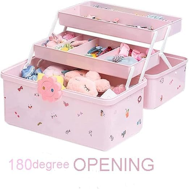 Hair Accessories Organizer for Girls Headbands, Clips, Ties Baby Girl Supplies, Lockable Three-Layer Folding Craft Organizers and Storage Plastic Jewelry Box (34 * 19Cm) image number 4