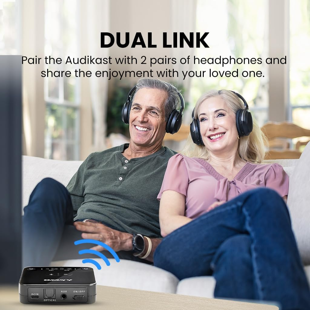 Avantree Audikast 3 - Bluetooth 5.3 Transmitter for TV with Optical or AUX Audio Output Port, Aptx-Adaptive, Dual Link for 2 Headphones, and 100Ft Long Range image number 4