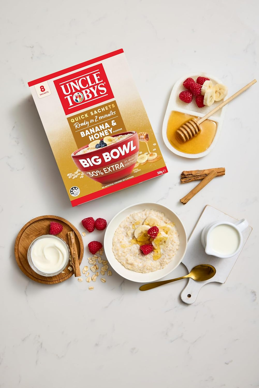 UNCLE TOBYS Oats Quick Sachets Banana and Honey, Big Bowl, 8 Sachets image number 1