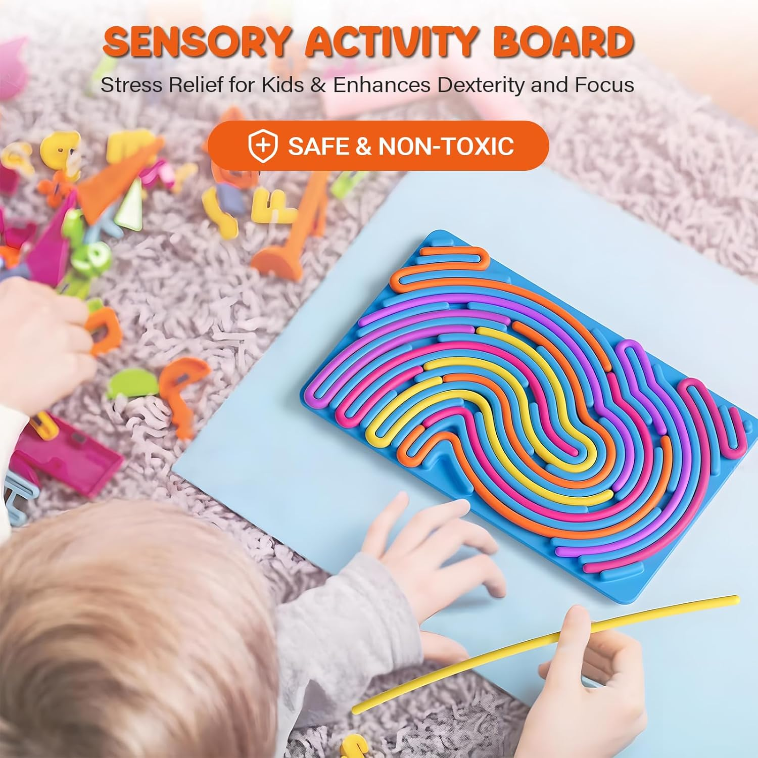 Sensory Activity Board for Kids & Adults &ndash; Silicone Sensory Fidget Toy Double-Sided for Anxiety, Autism, ADHD &ndash; Calming Travel Toy with Storage Box &ndash; Quiet Stress Relief Toy Stocking Stuffers Gift image number 5