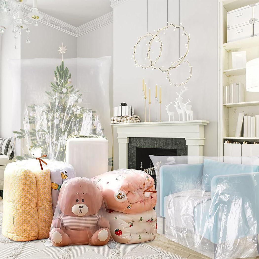 8 Pack 32X47 Inches Clear Plastic Storage Bags, Aufondof Giant Moving and Storage Bag Dustproof Large Storage Bags for Blanket Clothes and Big Plush Toys Luggage, Suitcase, Comforter, Clothes,Chair image number 3