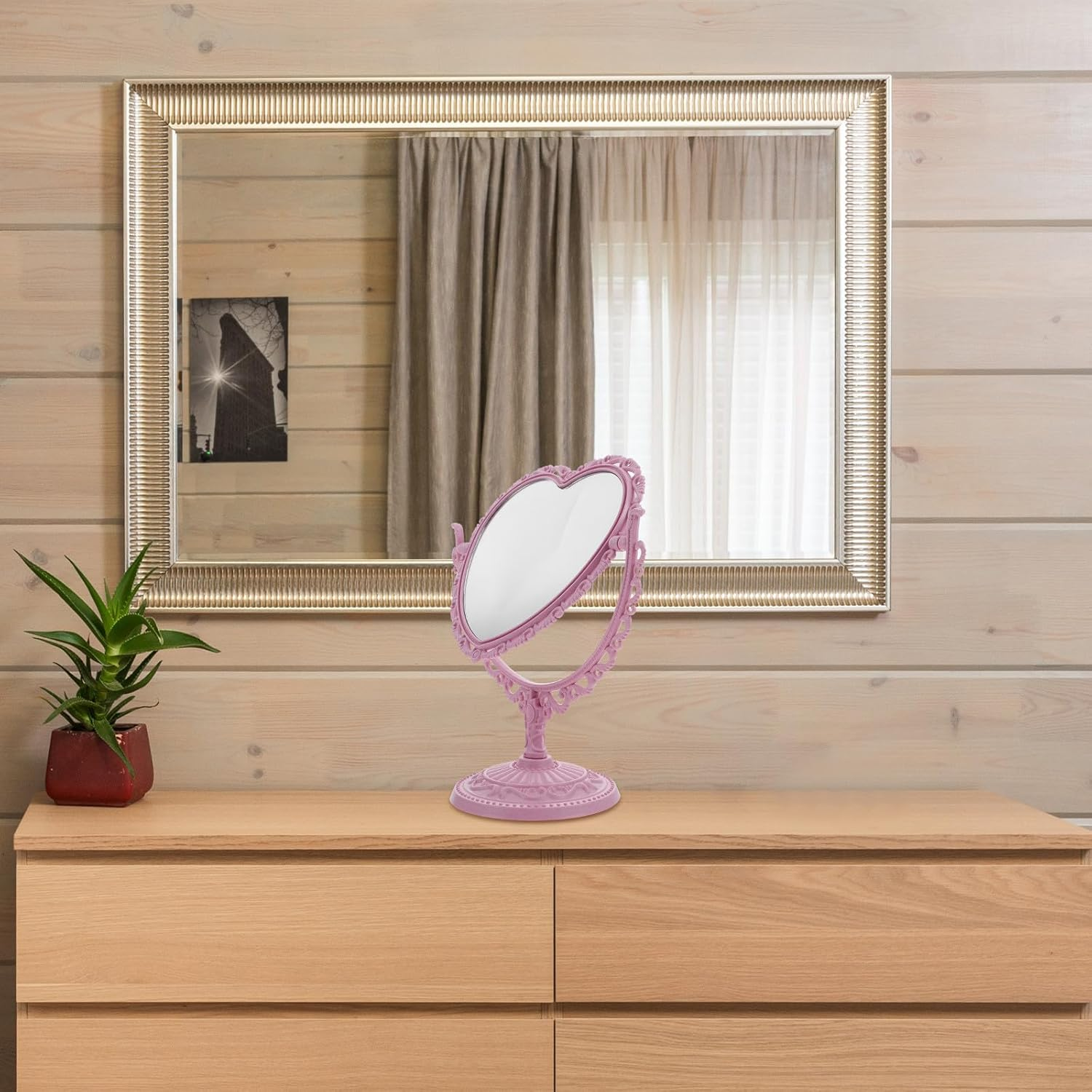 STAHAD Rotating Double-Sided Heart Shape Vintage Makeup Mirror, Pink Desktop Table Mirror for Women&rsquo;S Vanity and Dressing Table image number 6