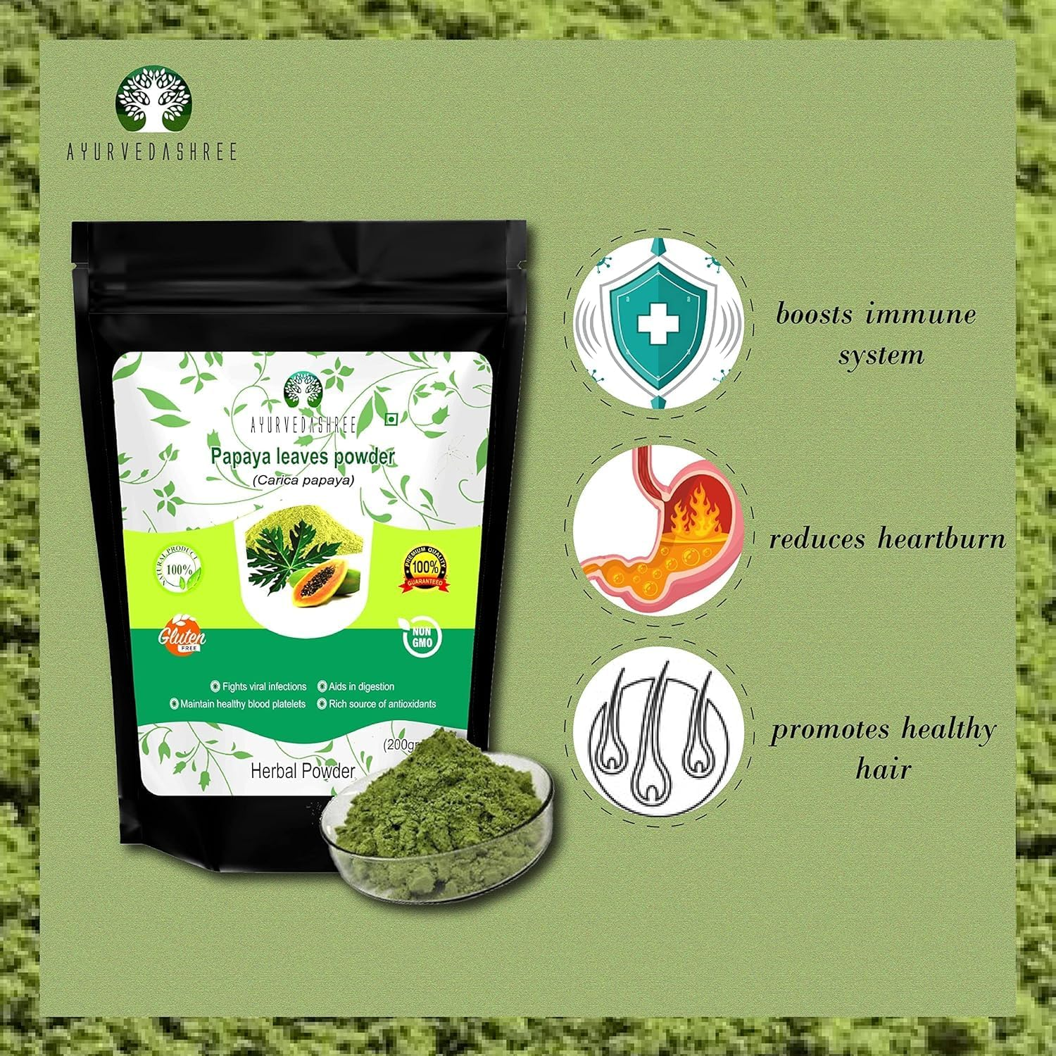 Papaya Leaf Powder 200 Gm | Dried from Fresh Green Leaves, Good to Make Tea, Juice Extract, 100% Leaves Powder(No Fruit, No Seeds) | Non-Gmo,Vegan | Herbal & Natural image number 1