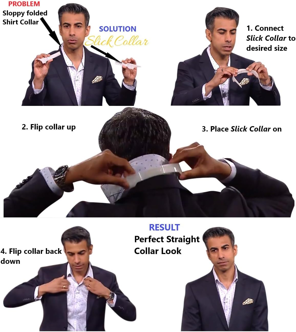 Slick Collar Adjustable Shirt Collar Support Bundle with Collar Stays for Men Women Shirt & Polo Collar, White, 6 Count (Pack of 1) image number 5