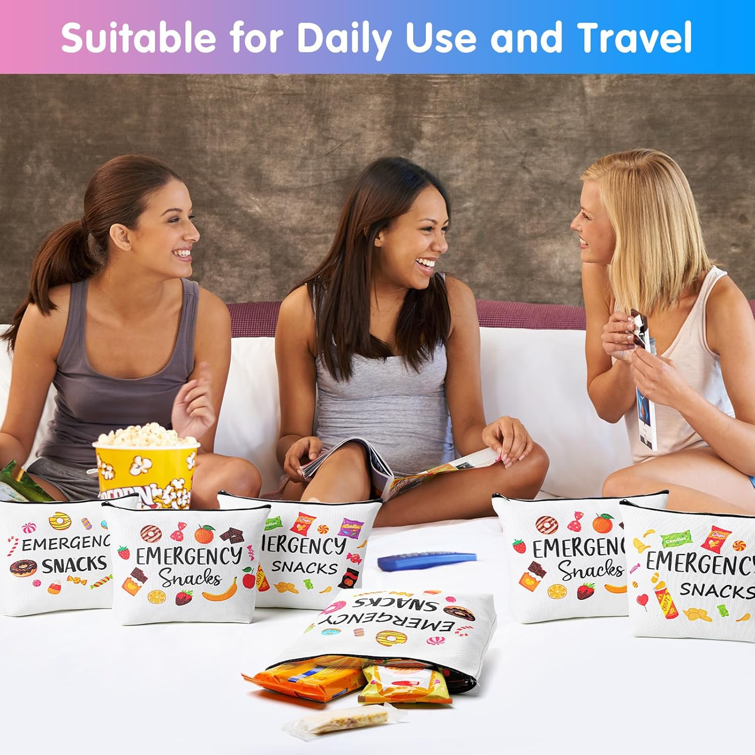 12 Pcs Emergency Snack Bags Bulk Food Makeup Bag Foodie Zipper Cosmetic Pouch Reusable Emergency Snack Pouch for Women Girls Trip Gifts Favors School Work Travel Organizer image number 1