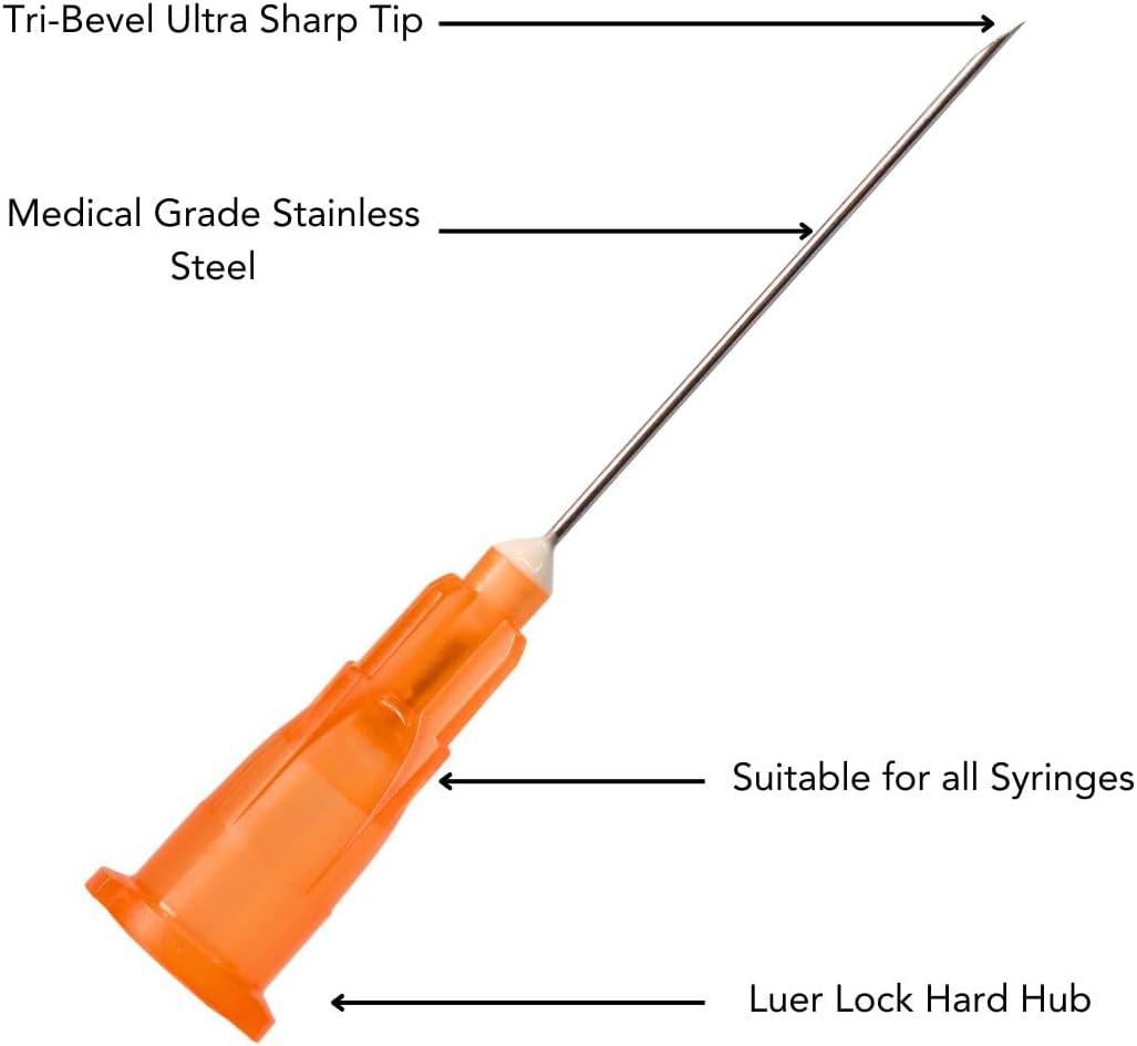25G X 25Mm Needles &ndash; 1 Inch, Box of 100 &ndash; Sterile, Disposable Luer Lock Needle Tips for Syringes &ndash; Science, Lab, and Experimental Use - Imatec image number 2