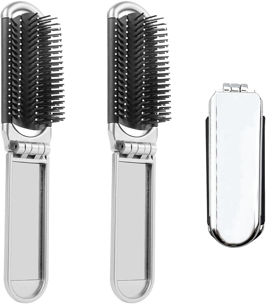 XYTAHDM Set of 2 Travel Hair Brush with Folding Mirror, Mini Travel Brush, Compact Massage Comb Hairdressing Tools for Gyms, Schools, Pools, Outdoor Places image number 5