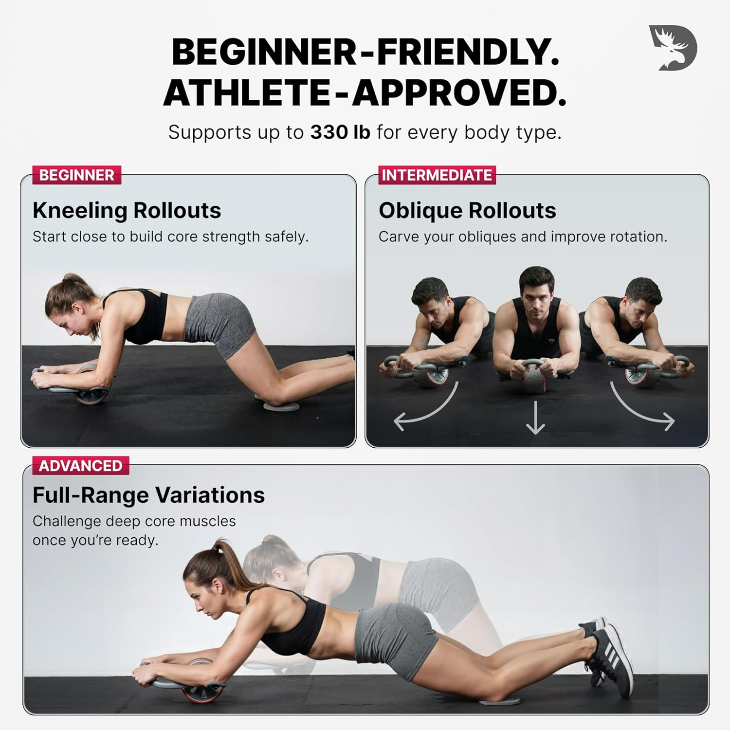 Dmoose Ab Roller Wheel, Ab Workout Equipment for Abdominal & Core Strength Training, Ab Wheel Roller for Core Workout, Home Gym, Ab Machine with Knee Pad for Home Workout & Home Gym Accessories (Grey) image number 5