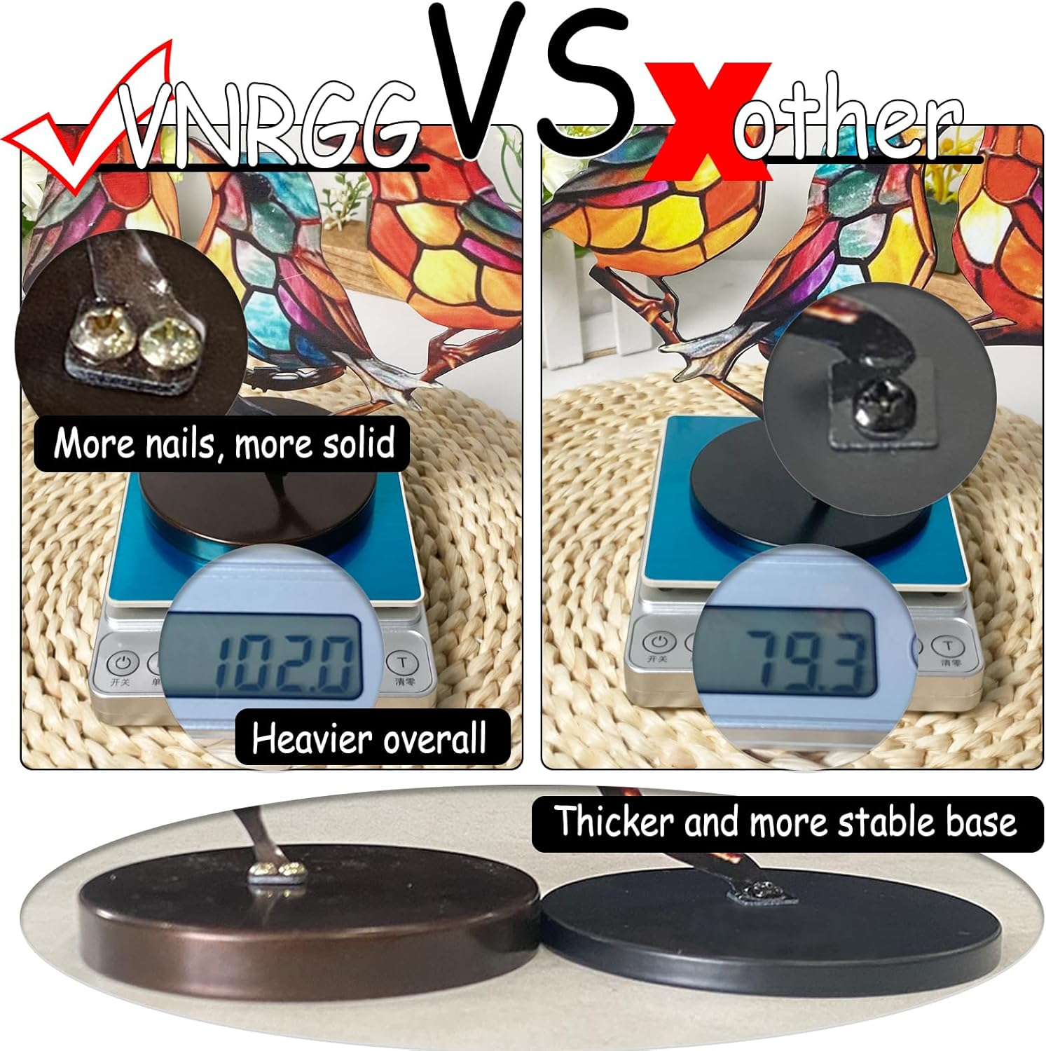 VNRGG Stained Birds on Branch, Desktop Ornaments Double,Sided Metal Flatness Table Art, Home Room Decoration,Suitable for Office Wine Cooler Decor.(3 Birds on a Branch) image number 1