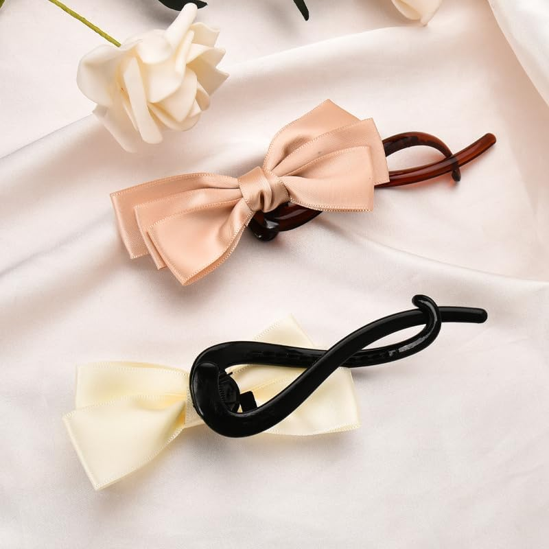 French Twist N Clip Bow Hair Clips for Women Nonslip Bowknot Twist Hair Barrettes Banana Clips Hairpins French Bow Hair Accessories Jaw Claw Clips for Girls 2PCS image number 3
