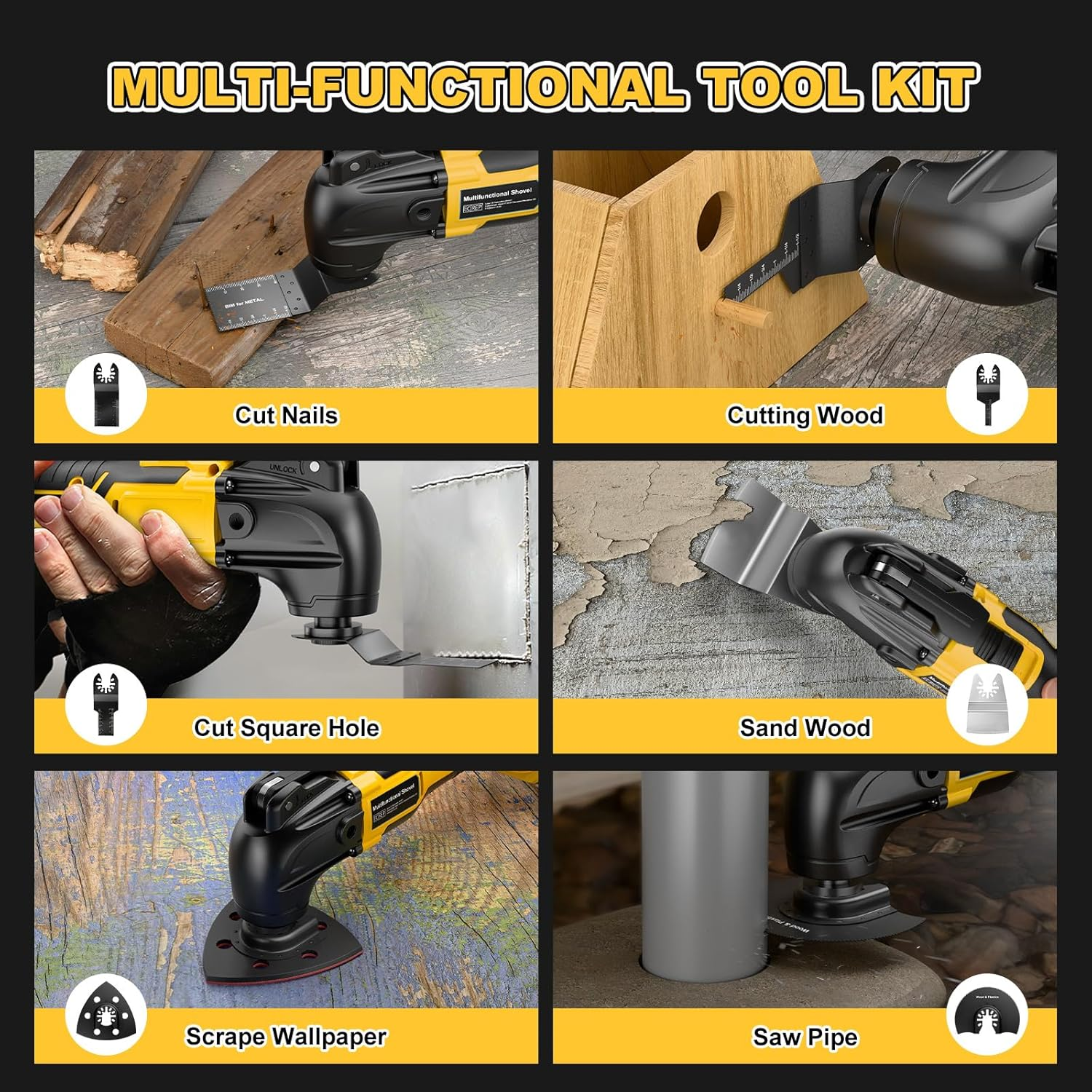 Battery Oscillating Multi Tool for Dewalt 18V 20V Battery (Without Battery) Brushless Oscillating Tool Set with 6 Variable Speeds Tool Removal Tool Scrape Tool with 23 Accessories image number 4