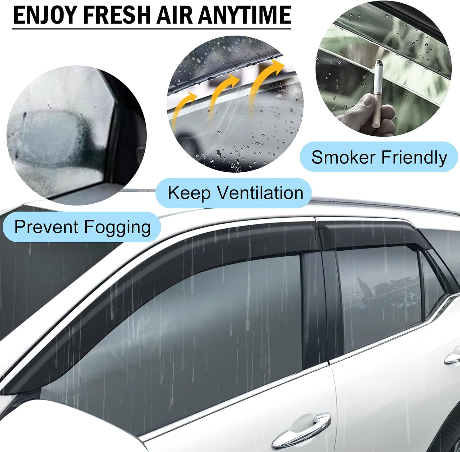 SUERAUTO4X4 Weather Shields for Toyota Fortuner 2015-2025 GX GXL Crusade Accessories, Car Weathershields Wind Deflectors Window Visor Sun Rain Guards Injection Tinted Black, 4Pcs/Set image number 4