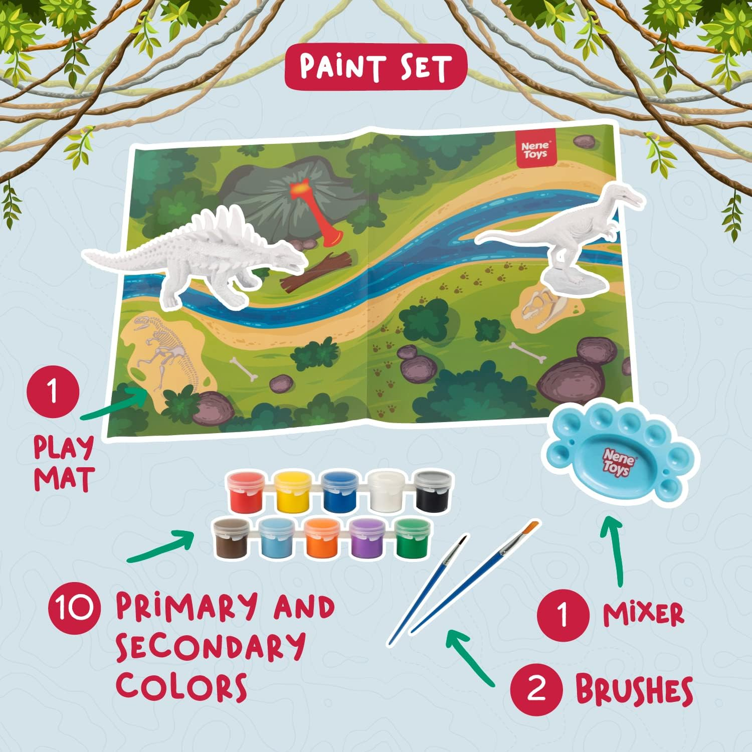 Nene Toys Dinosaur Painting Kit for Kids 3-7 Years [The Lords of Europe] &ndash; Toy for Paint with 4 Dinosaurs, 10 Paints, 2 Brushes, Educational Poster and Playmat &ndash; Art and Craft Game for Pre-Schooler image number 4