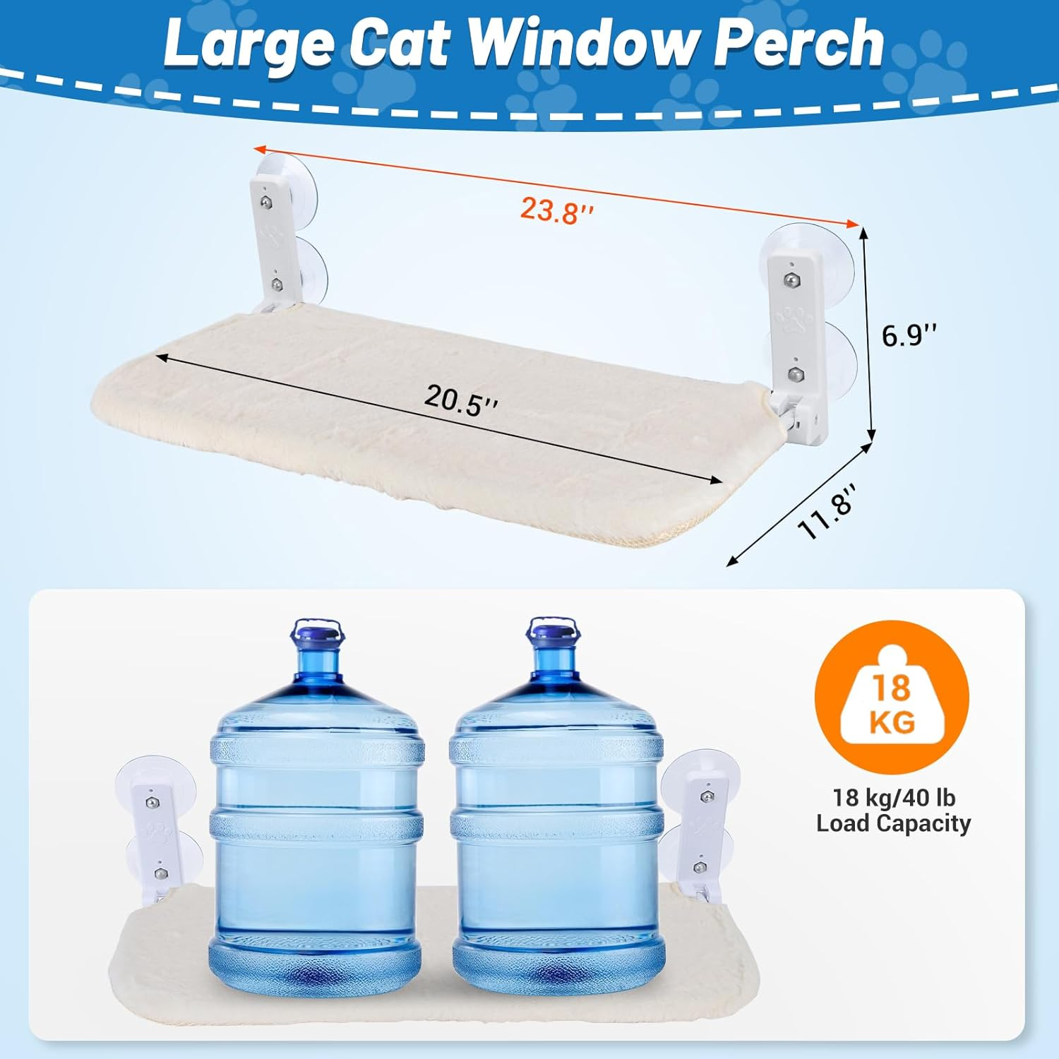 Cordless Window Perch Cat Hammock, Cat Hammock Foldable Window Perch Bed, Cats Viewing Platform Seat with Pad for Indoor, Sunbathing and Bird Watching (Beige, 23.6X12In(60X30Cm)) image number 6