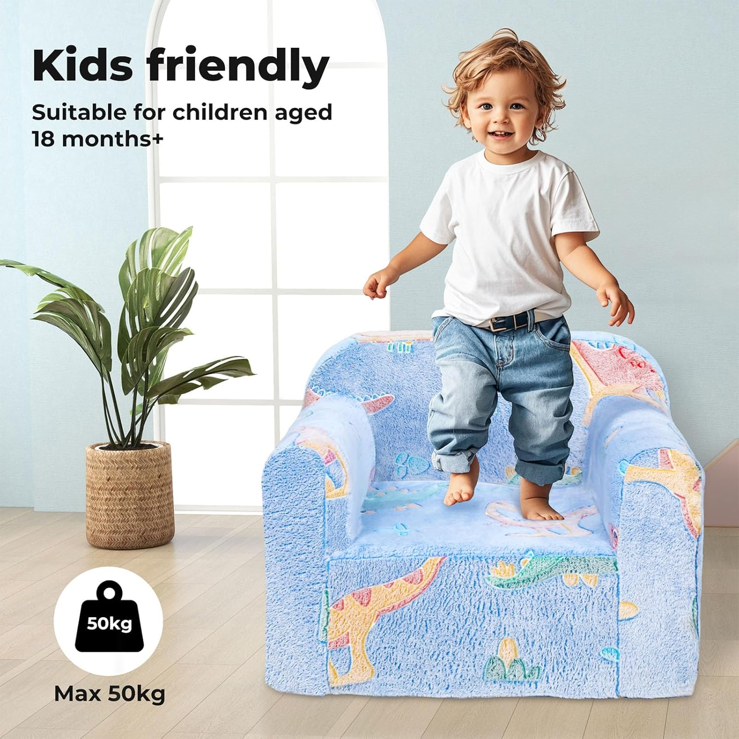 Bopeep Toddler Chair, Glow in the Dark, Bean Bag Chair for Kids Children, Armchair Sofa Chairs with Handle, Removable Cover, Playroom Living Room, Bedroom, Dinosaur Pattern Couch for Girls and Boys image number 2