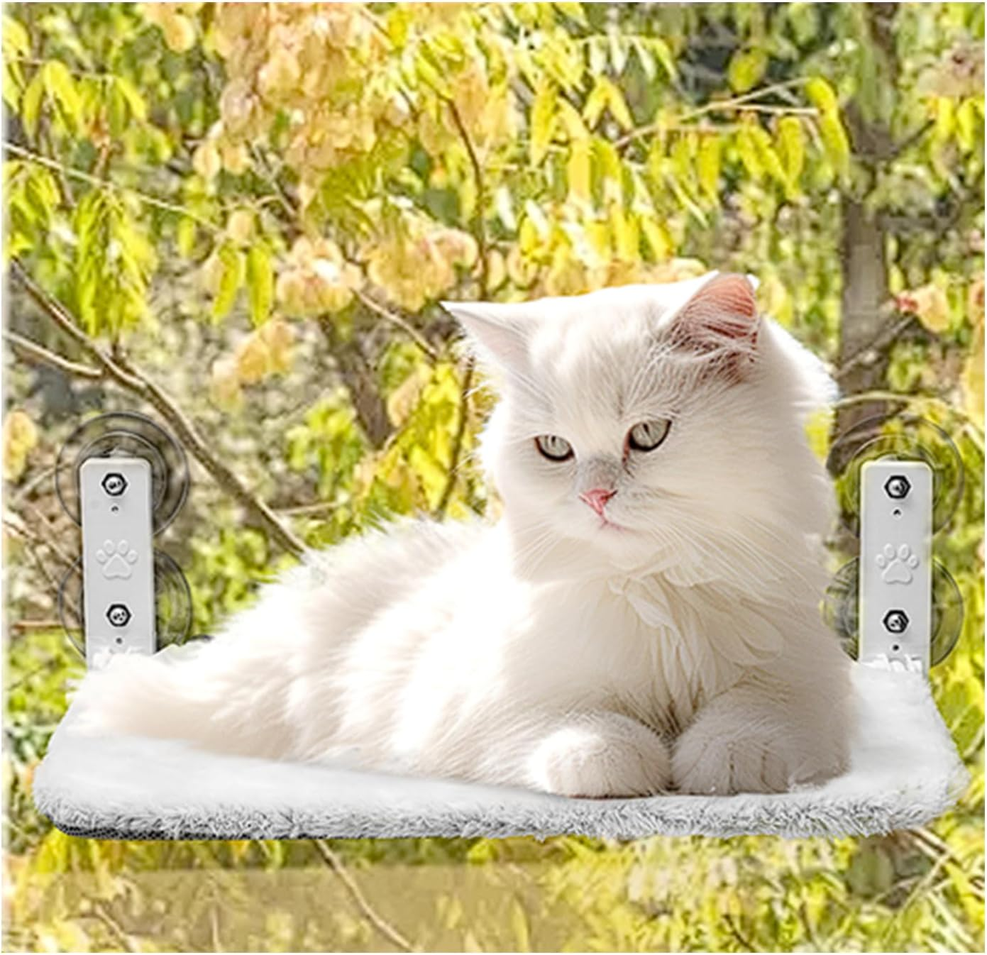 Cordless Cat Window Perch,Foldable Cat Window Hammock with 4 Suction Cups,Reversible Cover with Two Different Kinds of Fabrics,Solid Metal Frame Cat Bed for Cats Inside,Grey image number 1