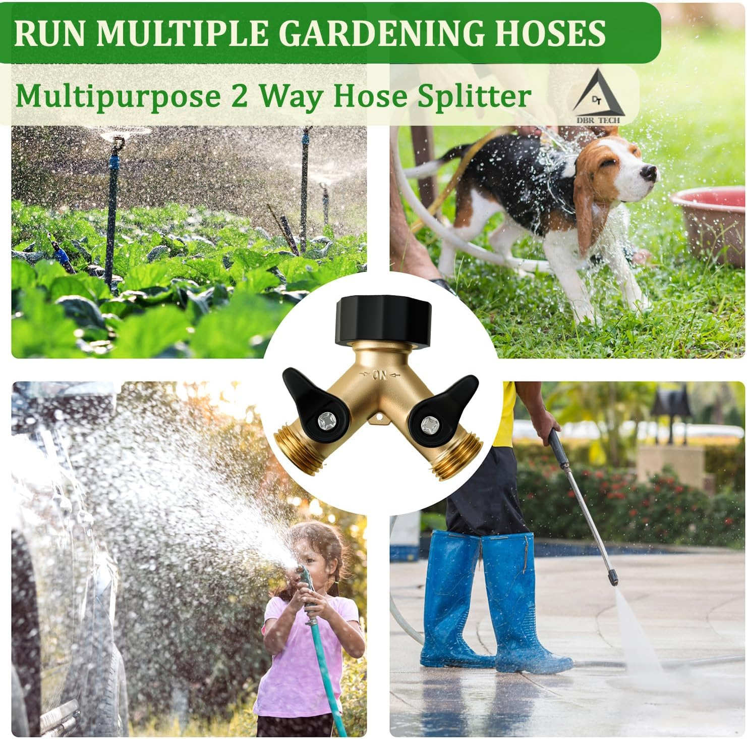 DBR Tech - Garden Hose Splitter 2 Way Lawn Garden Hose Splitter Heavy Duty Brass Tap Connector Leak Resistant Thread with Stop Valves image number 5