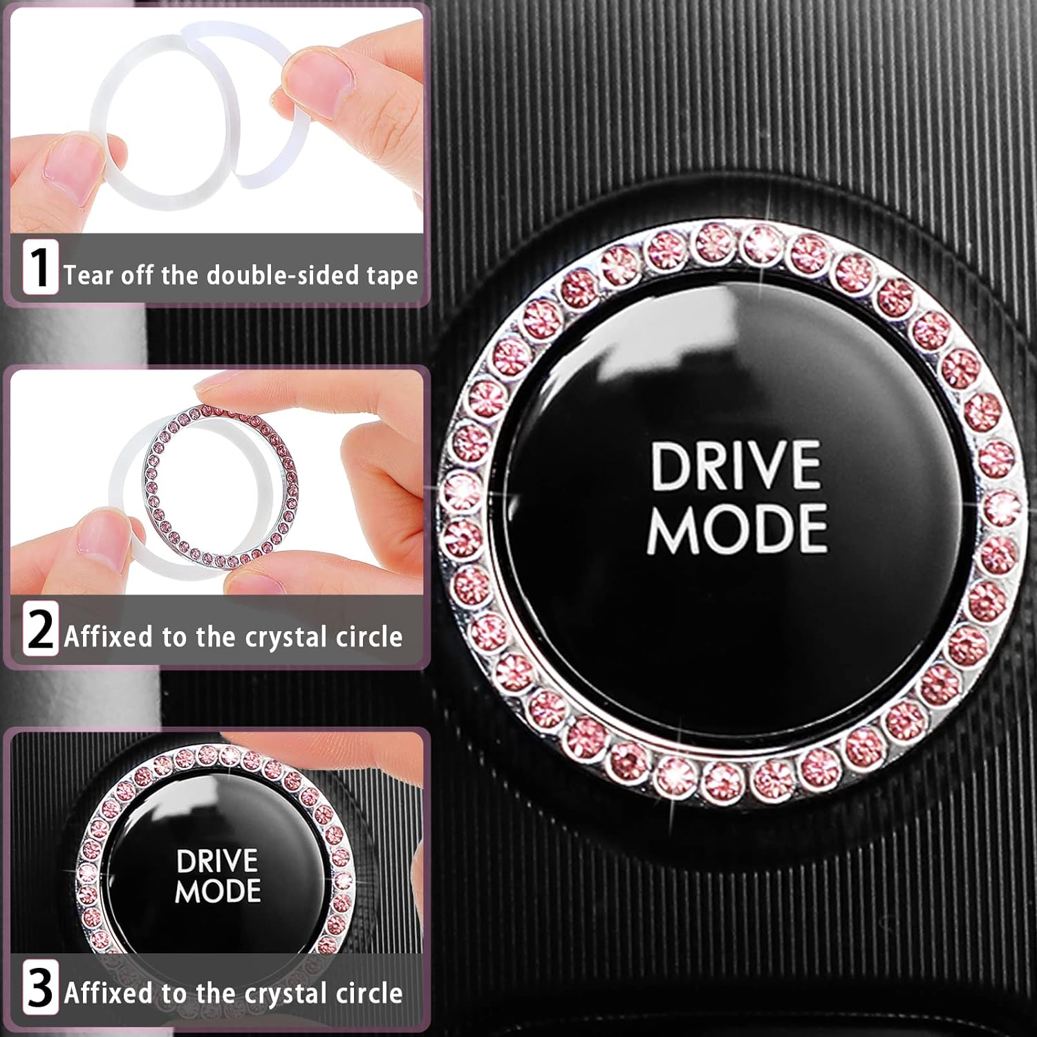 Frienda 10 Pcs Leather Steering Wheel Cover Set for Women 14.5-15 Inch Car Accessories with Seat Belt Shoulder Pad Seatbelt Cover Cup Holder Start Button Ring Sticker Air Vent Clip(Pink) image number 4