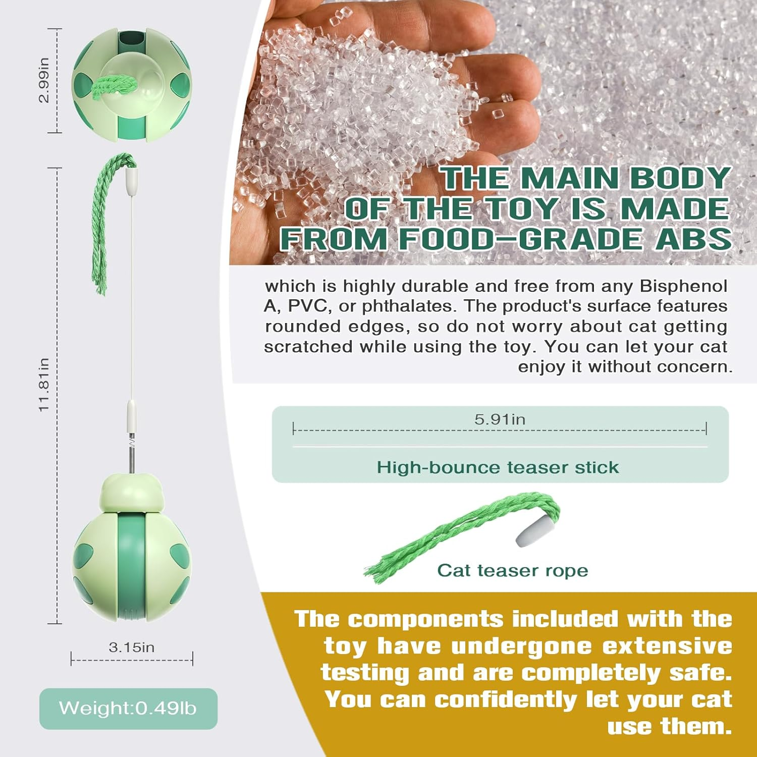 Interactive Cat Toys for Indoor Cats, Cat Toys for Bored Indoor Adult Cats, Cat Feather Toy, Cat Treat Dispenser Automatic Cat Toy, Cat Puzzle Toy Feather Toy, Puzzle Feeder Cat (Green) image number 2