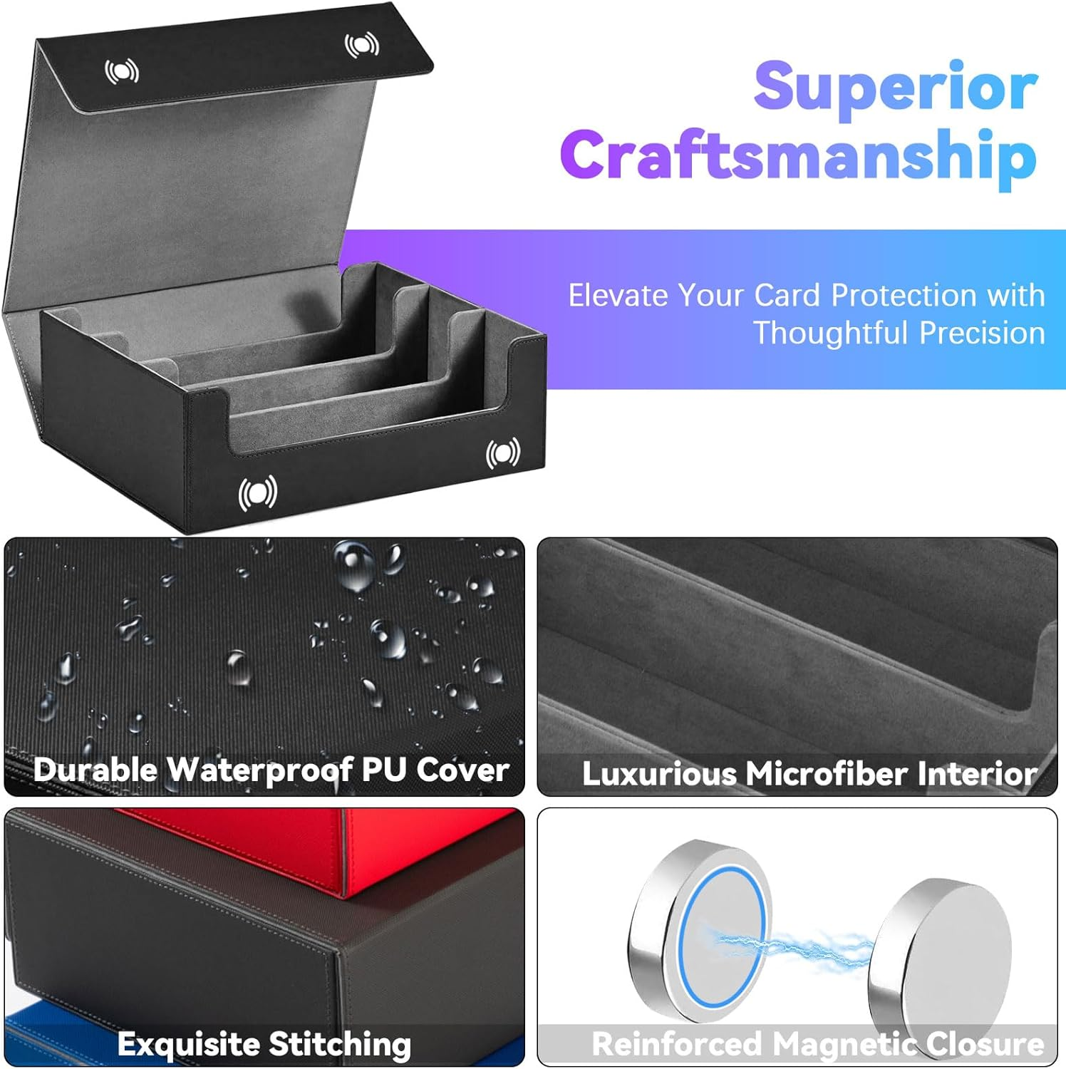 3-Row Card Storage Case for 1800+ Cards,Mtg Deck Box Storage Trading Card Storage Box Mtg Card Storage Magic Card Storage Box Trading Card Box Ideal for Trading Cards and Sports Cards &ndash; Black & Grey image number 2