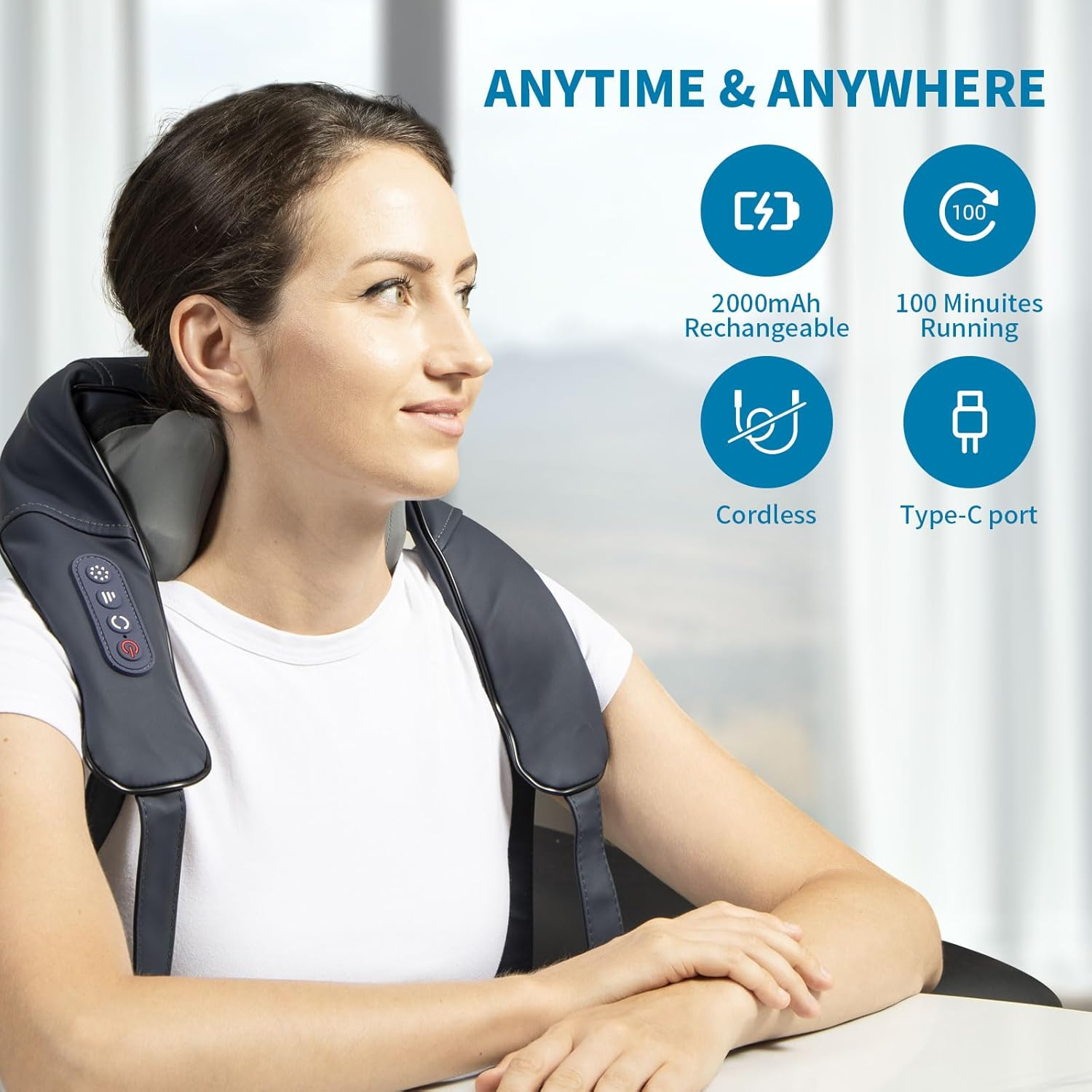 Goldmille Neck and Shoulder Massager with Infrared, Shiatsu Back Massager for Pain Relief, Cordless Electric Deep Tissue 6D Kneading Massager for Neck, Shoulder, Leg, Back Muscle Tension Release image number 2