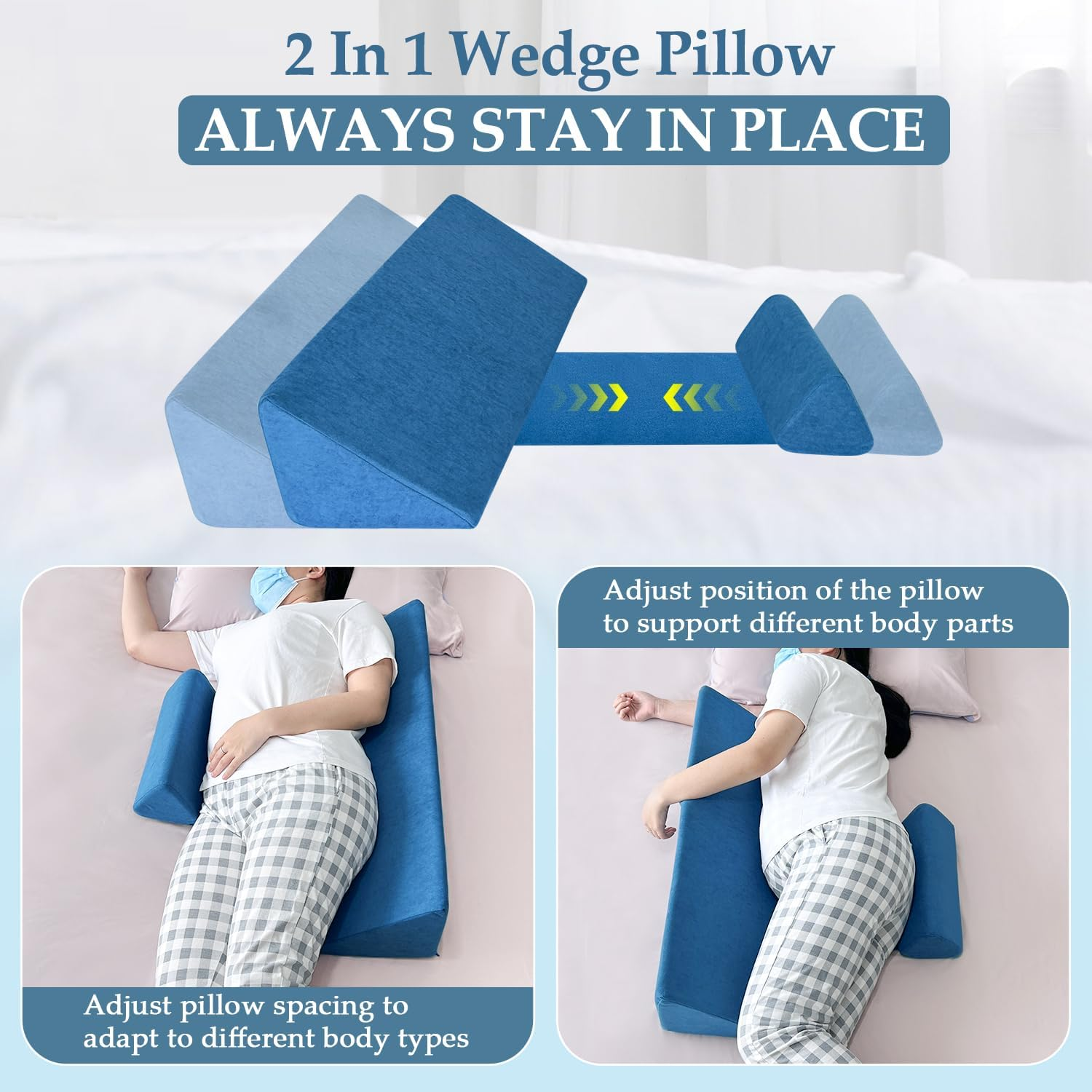 NEPPT Wedge Pillow Body Position Wedges Back Positioning Elevation Pillow Case Pregnancy Bedroom Eevated Body Alignment Ankle Support Pillow Leg Bolster (2-In-1) image number 3