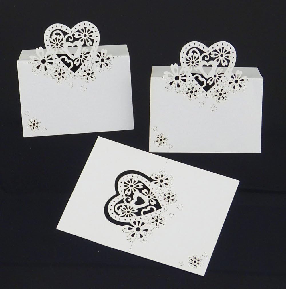 Yueton Pack of 50 Cut Heart-Shaped Hollow Wedding Table Number Name Place Card Wedding Party Decoration image number 2