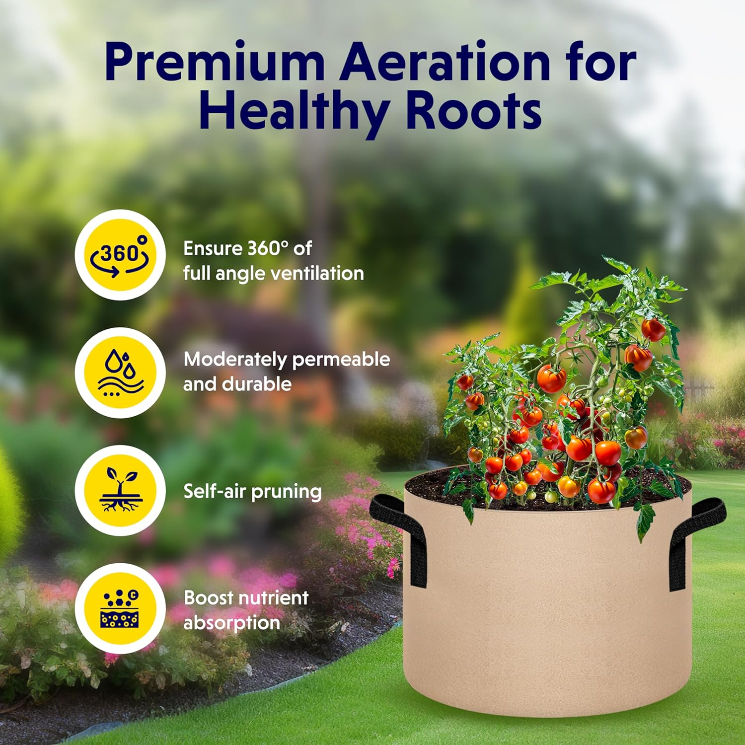 Ipower 5 Pack 25 Gallon Tan Grow Bags, Garden Planting Nonwoven Fabric Pots with Reinforced Handle, Heavy Duty and Aeration Planter Pot for Tomato, Fruits, Vegetables and Flowers image number 2