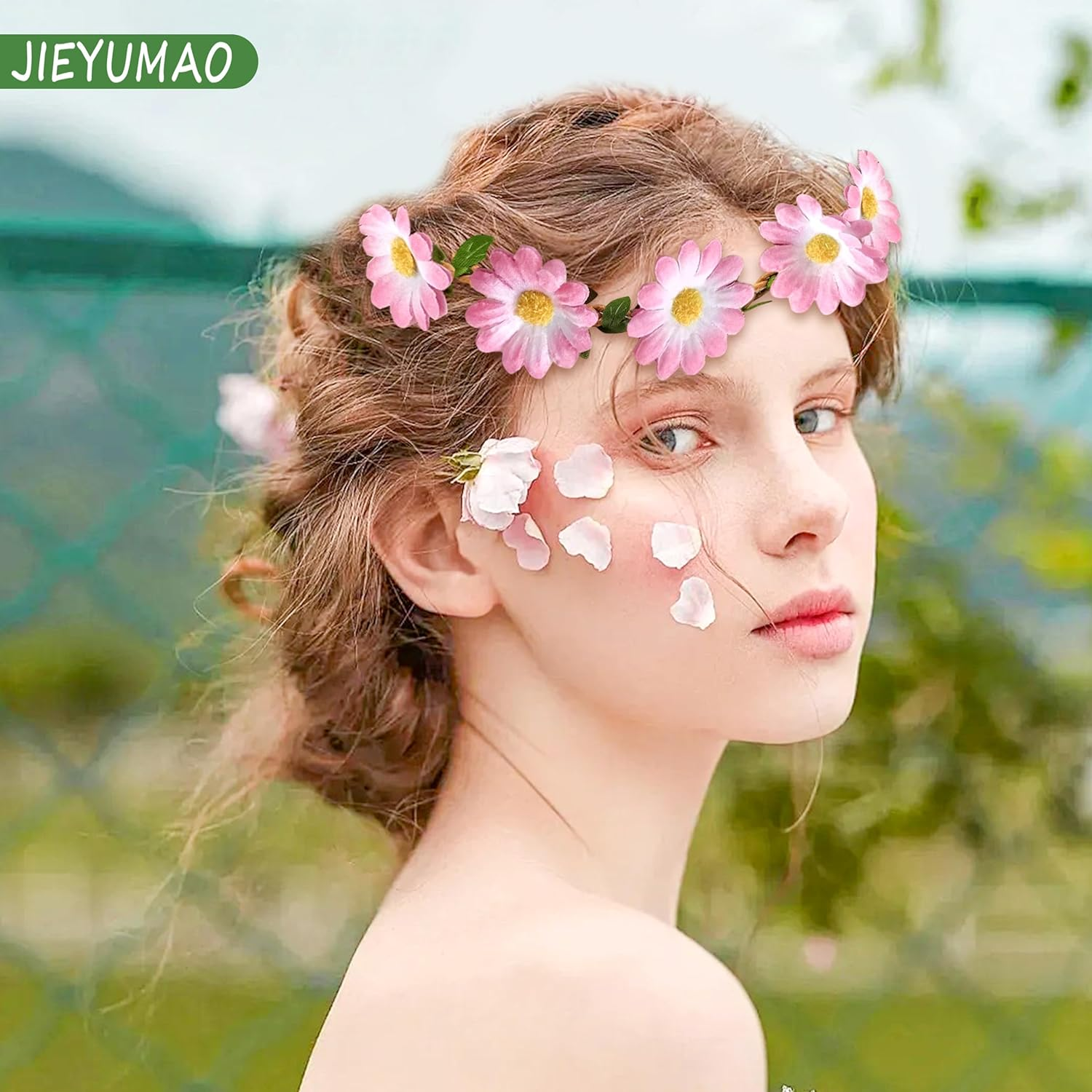 JIEYUMAO 8Pcs Flower Crown, Various Styles Artificial Floral Crown for Women, Fashion Daisy Flower Headband Floral Garland Headband Greenery Crown Bridal Hair Garland for Wedding Festival Party image number 3