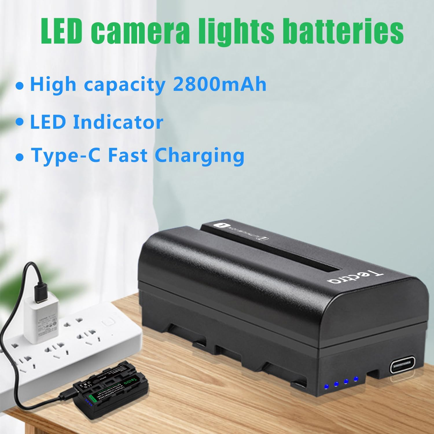 Tectra 2-Pack NP-F550 NP-F570 Battery with USB-C Port for Sony NP F970, F750, F770, F960, F530, F330, F570 and Compatible with LED Video Light, Monitor, Ring Light (Not for Camera) image number 2