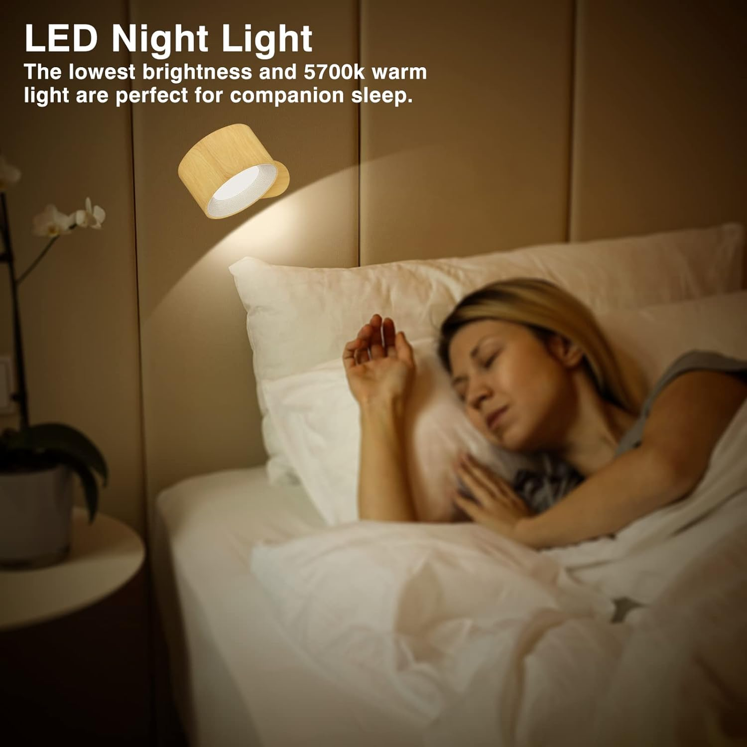 Koopala LED Wall Sconces, USB Port, Rechargeable Battery Operation, 3 Color Temperatures and 3 Brightness Levels, Magnetic Ball 360&deg; Rotation, Wireless, Bedside Reading image number 1