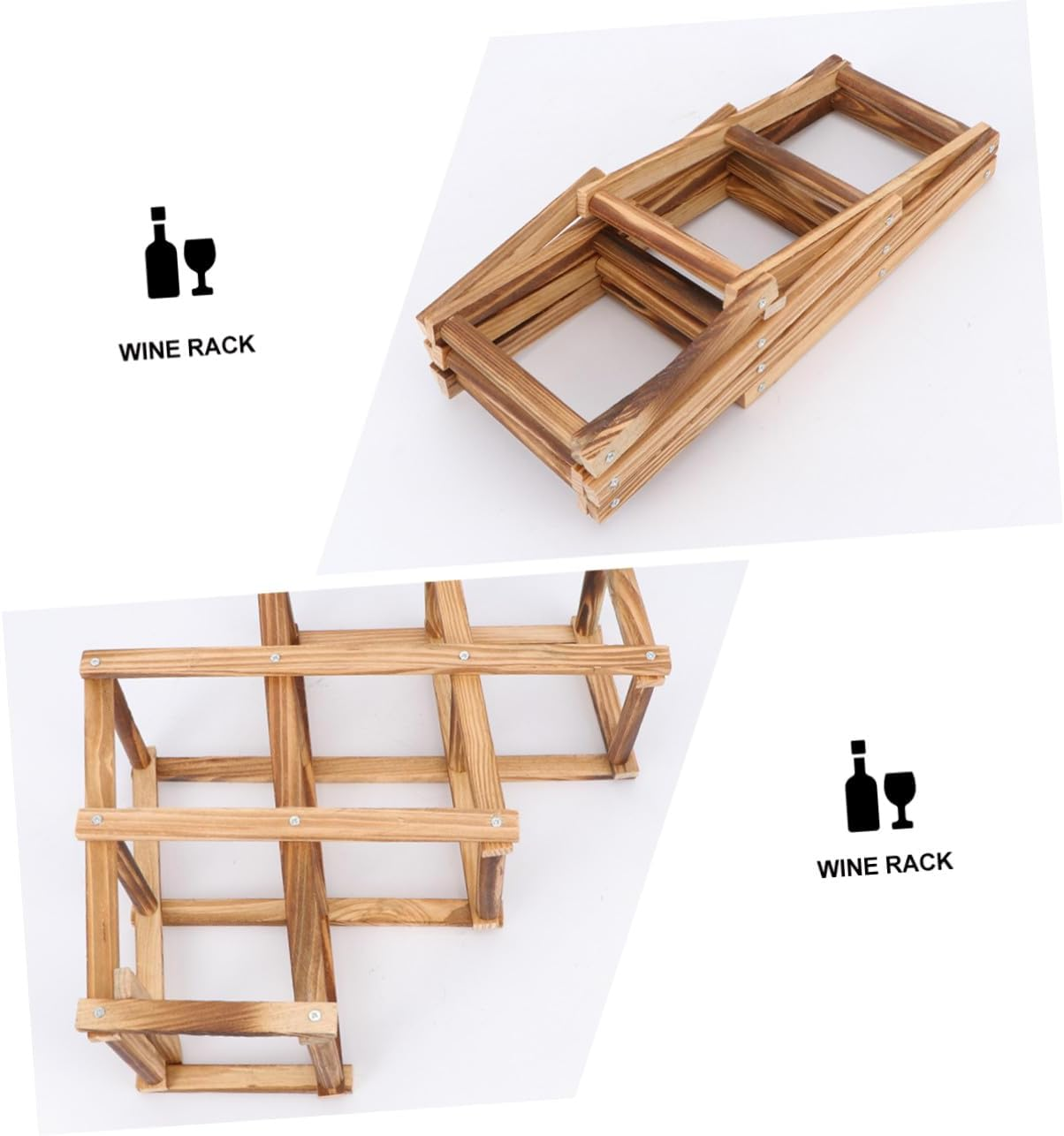 LIFKOME Foldable Wine Rack Modern Wine Holder Space-Saving Storage Shelf for Kitchen Bar Living Display Bottle Capacity Brown Geometric Design image number 4