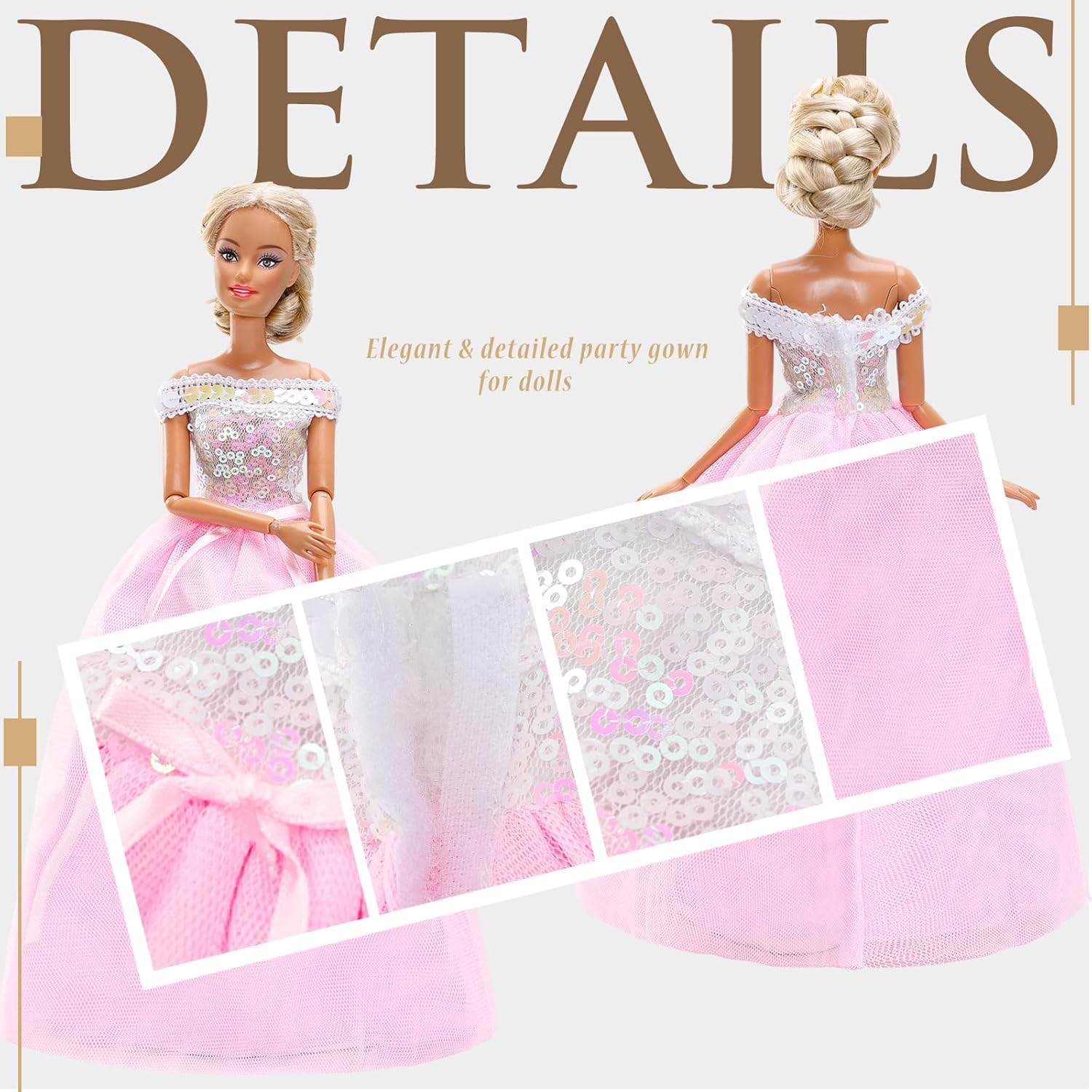 6 Set Doll Clothes Include Chic Suits Party Gown Sequin Outfit Stylish Dress with 6 Pairs of Shoes 3 Accessories for Storytelling Girl Dolls Clothing Set for 11.5 Inch Girl Dolls Fashion Pack image number 5