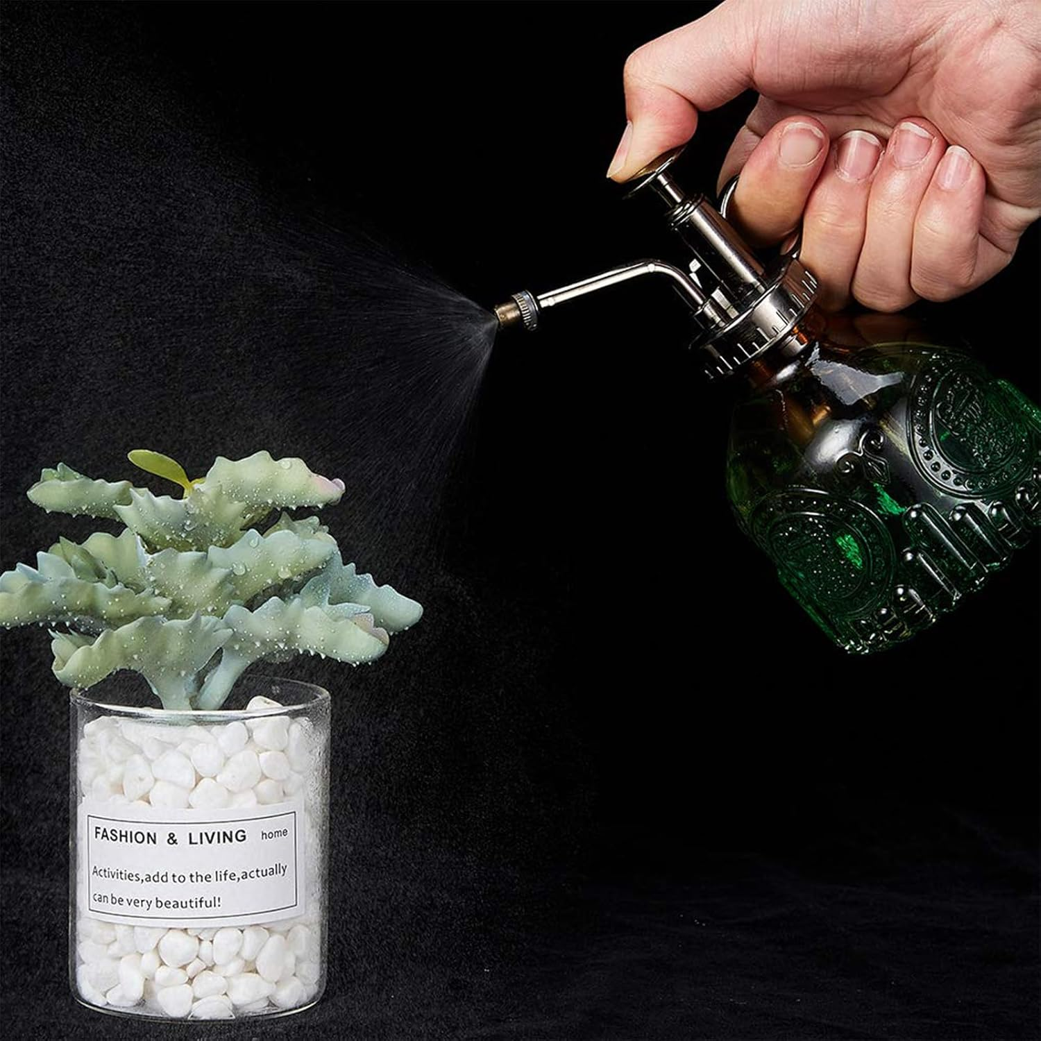 Cozioz Vintage Glass Plant Mister Spray Bottle &ndash; Gradient Green & Brown Succulent Watering Can with Top Pump, Small Indoor/Outdoor Sprayer for Houseplants and Flowers image number 1