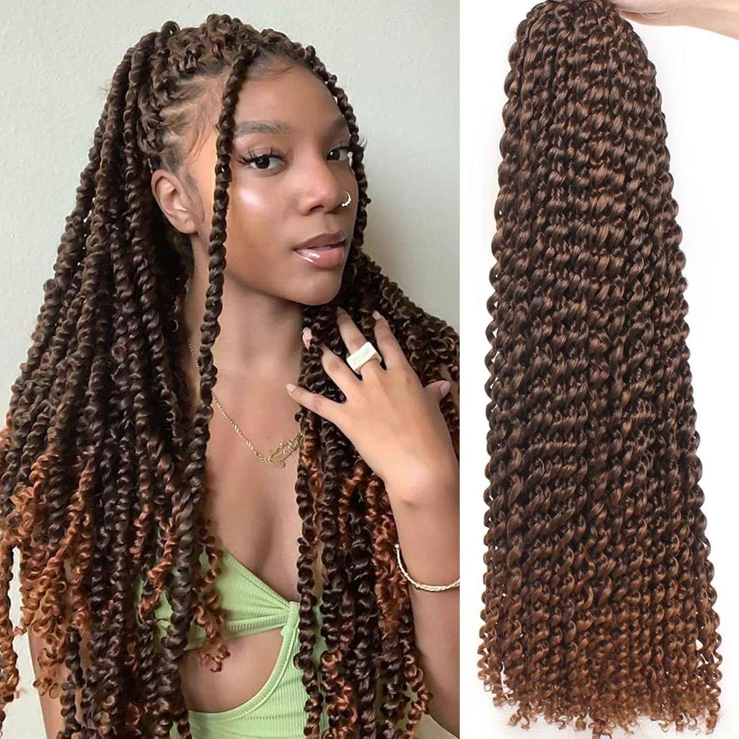 Samtress Passion Twist Hair 18 Inch Water Wave Crochet Hair 7 Packs Brown Pre Looped Passion Twists Hair for Spring Twists、Butterfly Locs Crochet Braids Hair Extensions for Women (#30)