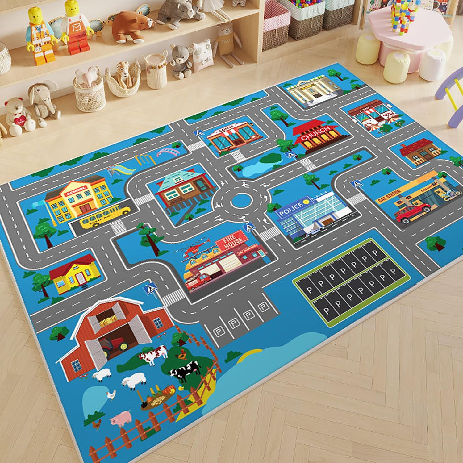 Kid'S Play Mat 200 X 300Cm Extra Large Playmat Non Slip Have Fun City Life Road Map Car Play Mat Study Activity Centerpiece Learning Education Area Rug for Bedroom Playroom Decor (Road 5, 200X300Cm)