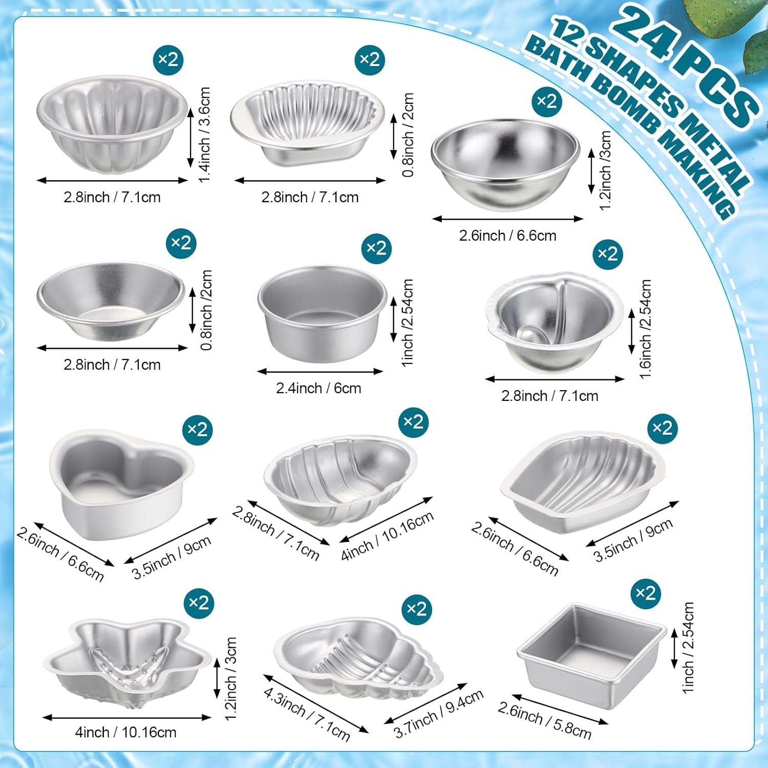 Nuogo 24 Pcs 12 Shapes Bath Bomb Molds Metal Bath Bomb Making for Crafts DIY Kit Candle Soap Making Molds Crafting Press Mould Handicrafts Supplies Gifts for Birthday