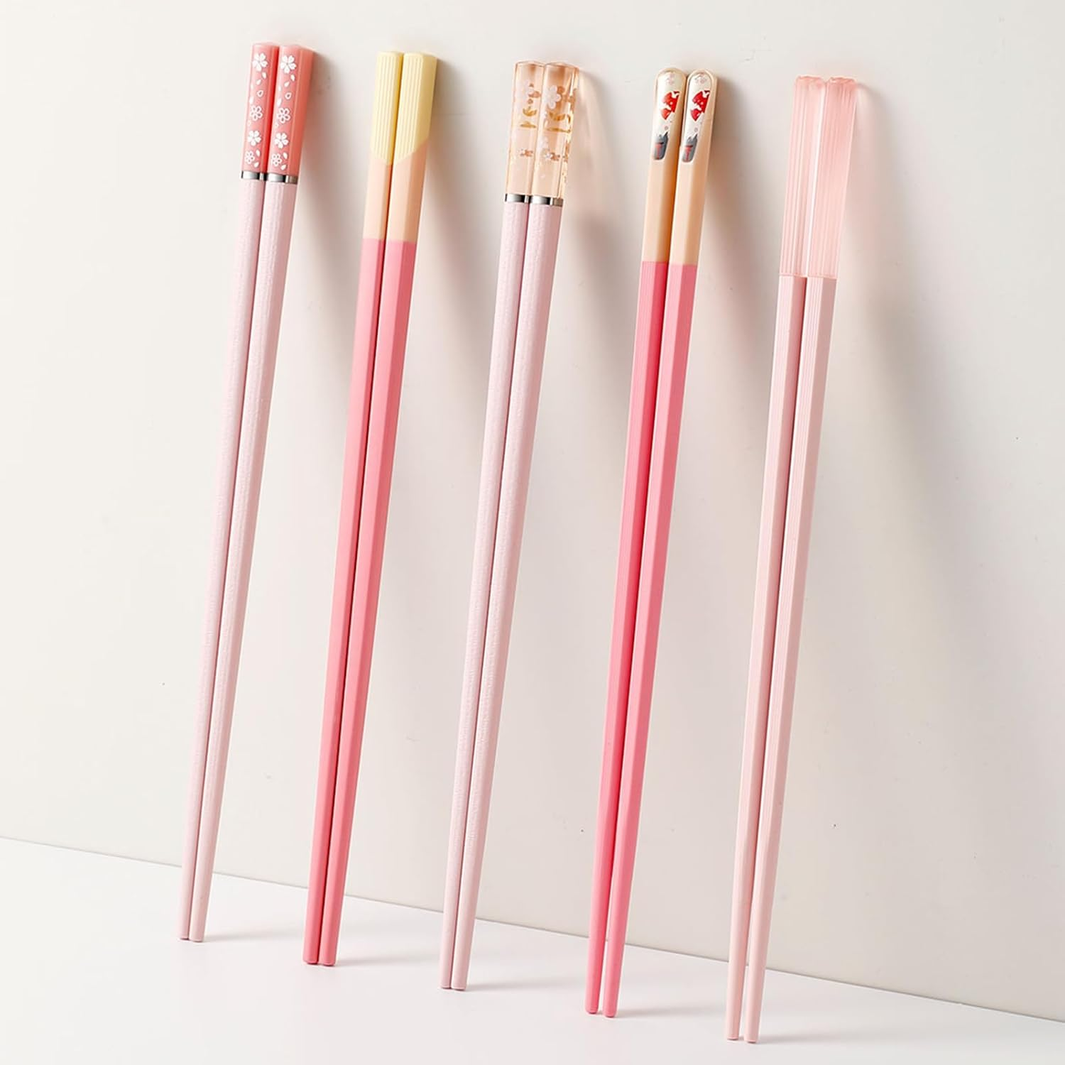 Pink Fiberglass Chopsticks Dishwasher Safe, 9.6In/24.3Cm Non-Slip Reusable Premium Chinese Korean Lightweight Hair Chopsticks, Christmas Chop Stick Gift Set, 5 Pairs image number 1