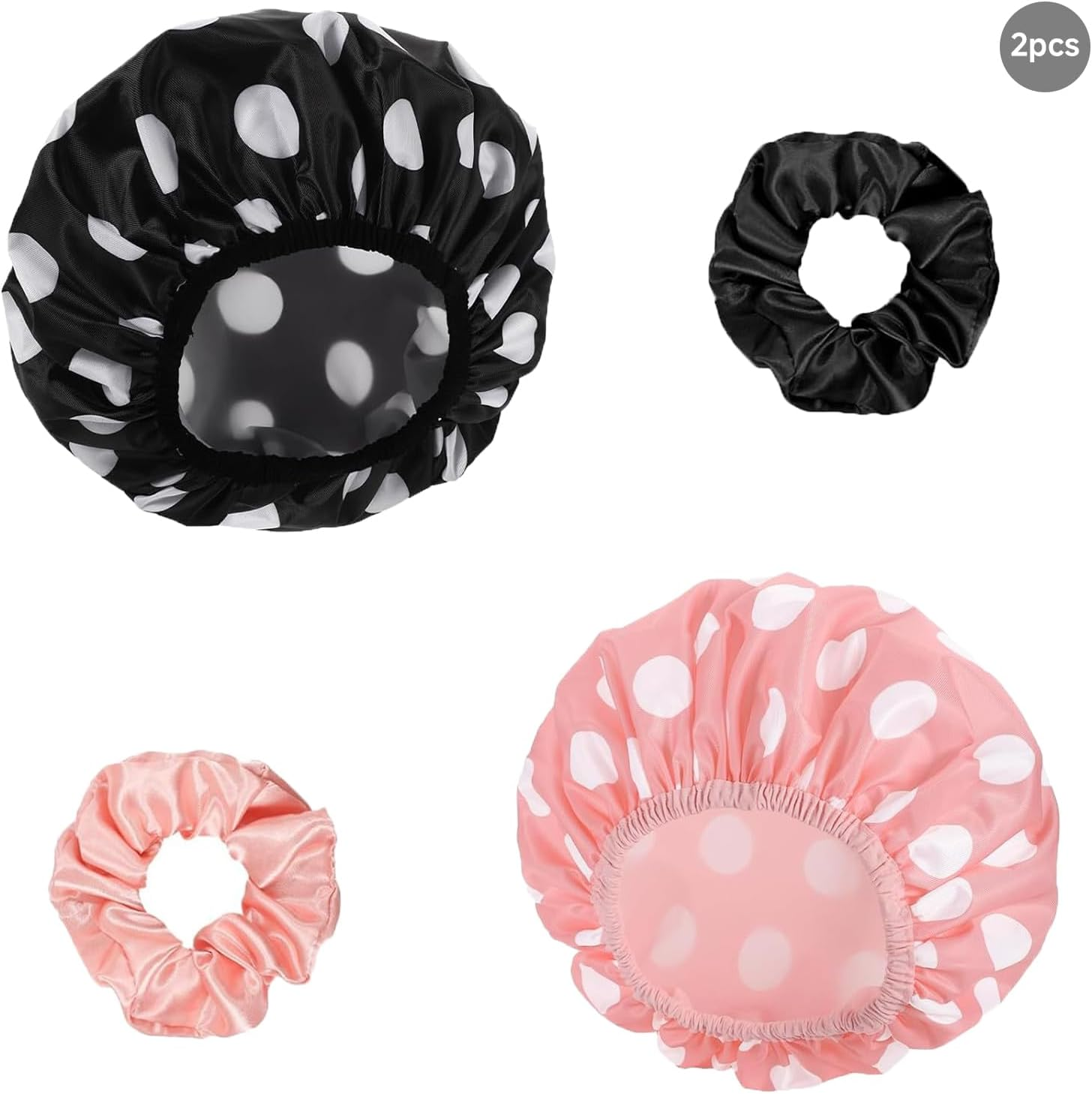 AIAOO Waterproof Large Shower Caps for Women, 2 PCS Reusable Bath Caps with 2 Hair Ties, Double Layers Shower Cap for Long Thick Hair, Fit Bath Cooking Cleaning Spa Skincare image number 6