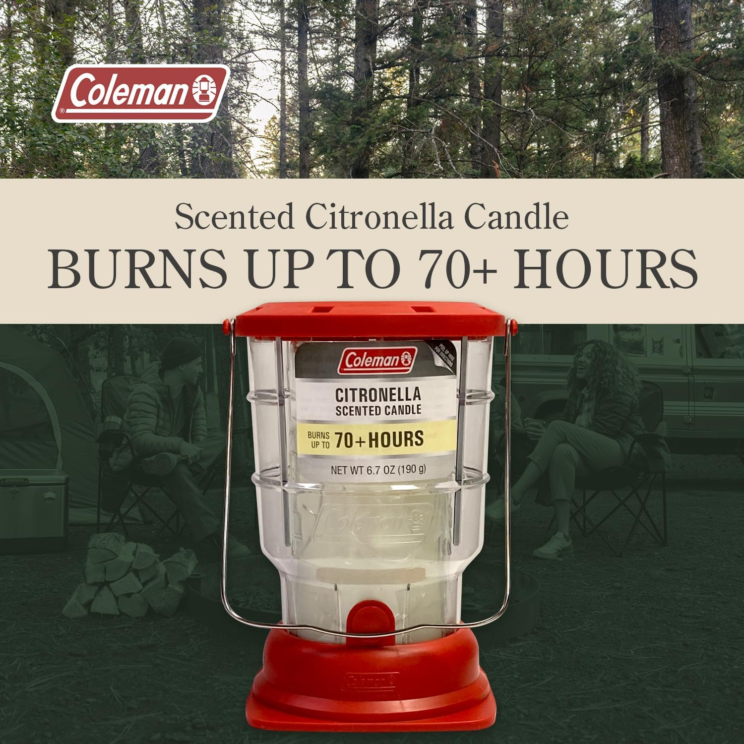 Coleman 70+ Hour Citronella Candle Outdoor Lantern - 6.7 Oz, Red - Red image number 2