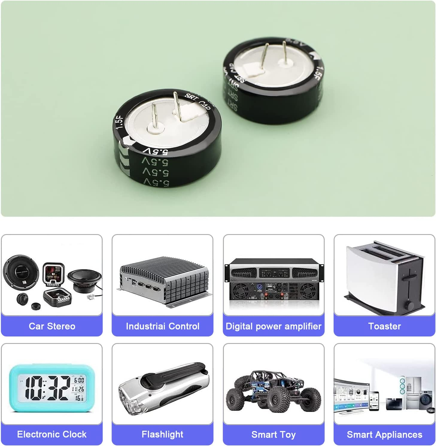 Emagtech 5PCS Super Capacitor 5.5V 1.5F C-Type Button Capacitor High Energy Low Resistance High Consistency for Consumer Electronics Toys