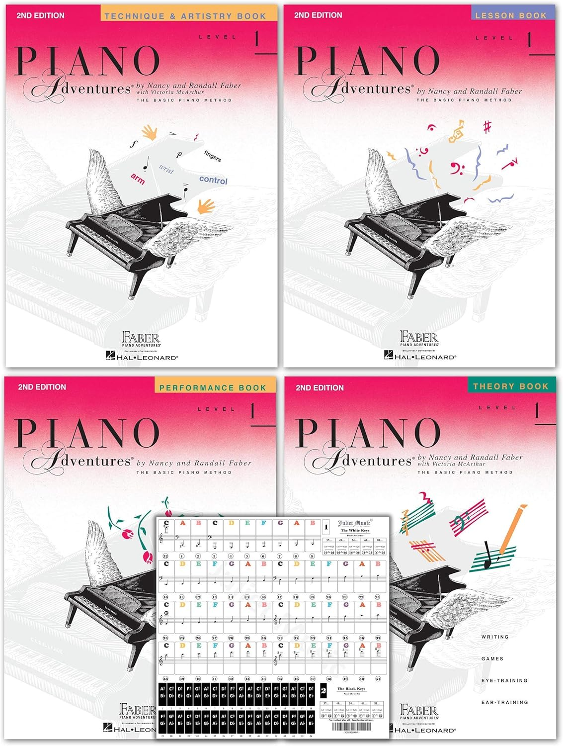 Piano Adventures Level 1 2Nd Edition Learning Set by Nancy Faber - Lesson, Theory, Performance, Technique & Artistry Books & Juliet Music Piano Keys 88/61/54/49 Full Set Removable Sticker image number 1