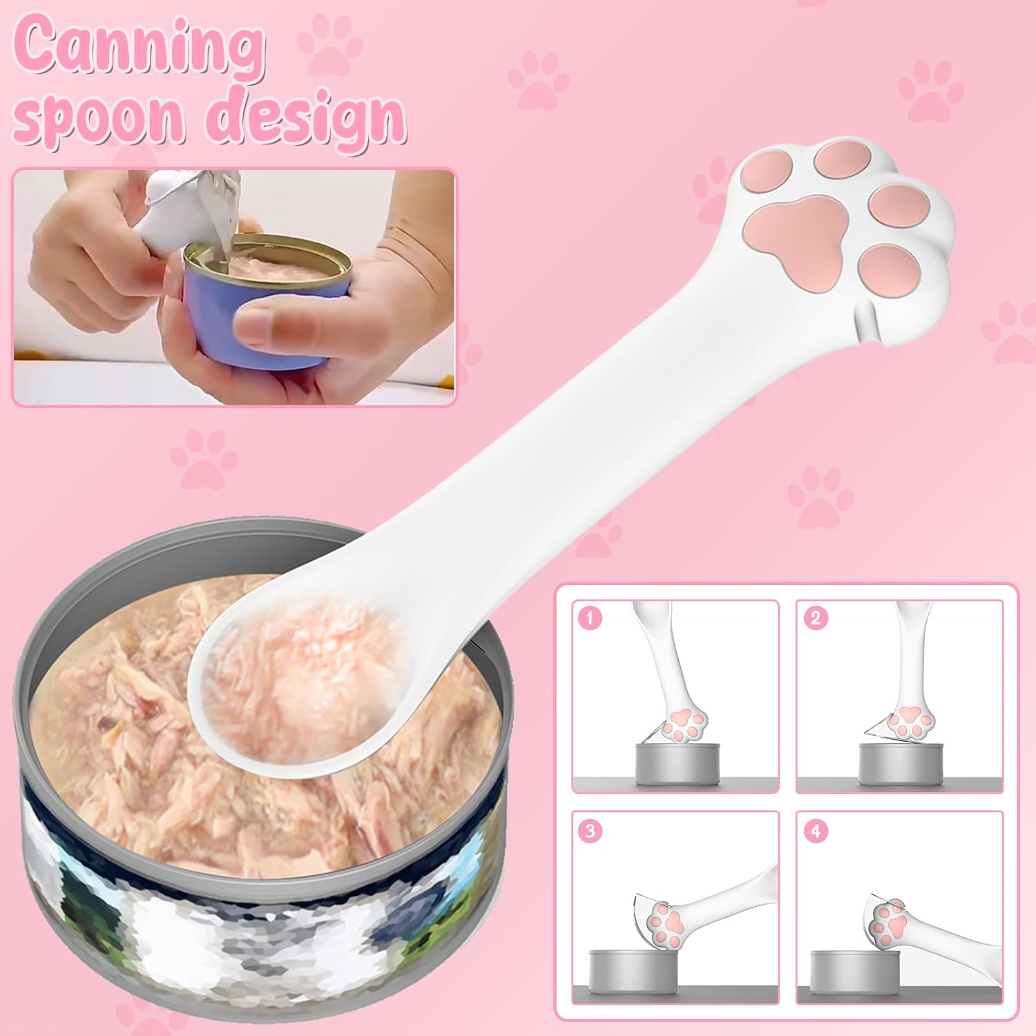 Silicone Cat Food Spatula, 4 Pcs Pet Food Can Supplies with Cat Strip Feeder Spoon Practical Cat Food Can Supplies Set for Pets Feeding Pink image number 5
