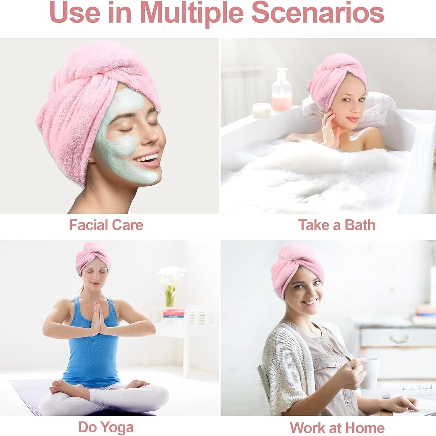 MAXOSHINE Hair Towel Wrap for Women-Quick Drying Microfiber Towel for Hair with Elastic Loop for Tying-Super Absorbent Head Towels Wrap for Ladies Hair Turban (Pack of 1-Assorted-Grey/Pink) image number 5