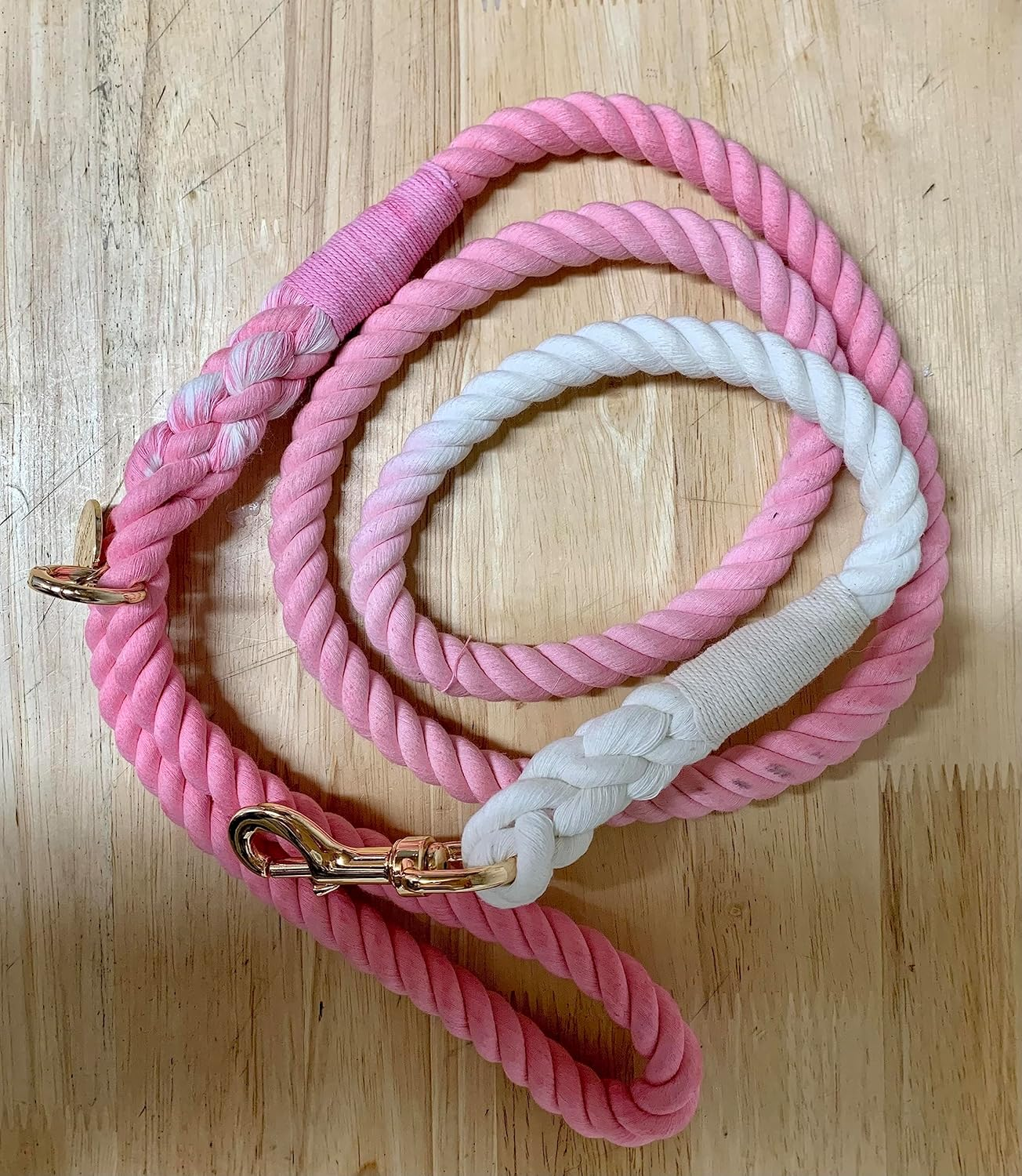 DROVERS Dog and Co Organic Cotton Rope Lead - Handmade - Organic Cotton - Brass Clip - Pink and White - Durable - 1.5 Mt image number 2