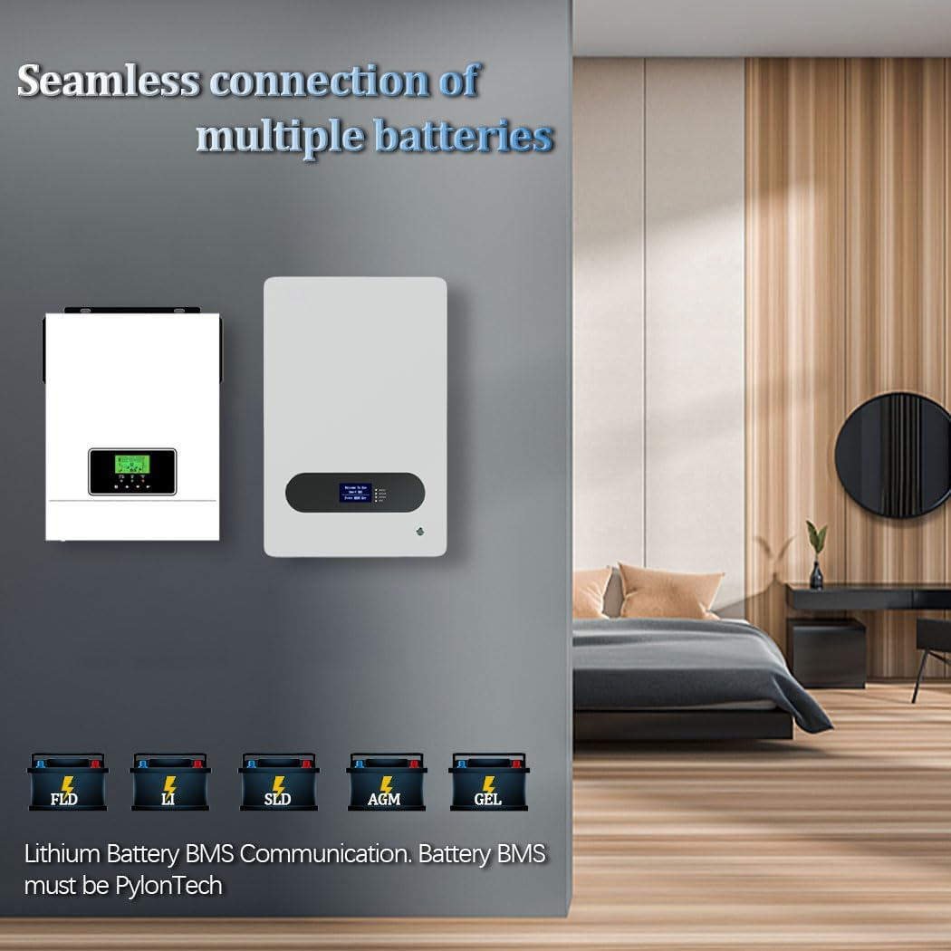 Y&H 3200W Solar Hybrid Inverter DC24V to AC230V, Off-Grid Pure Sine Wave Inverter with 80A MPPT Solar Charger + AC Charger,Max PV 3000W DC55-450V Input,Fit for 24V Lead-Acid/Lithium Battery image number 5