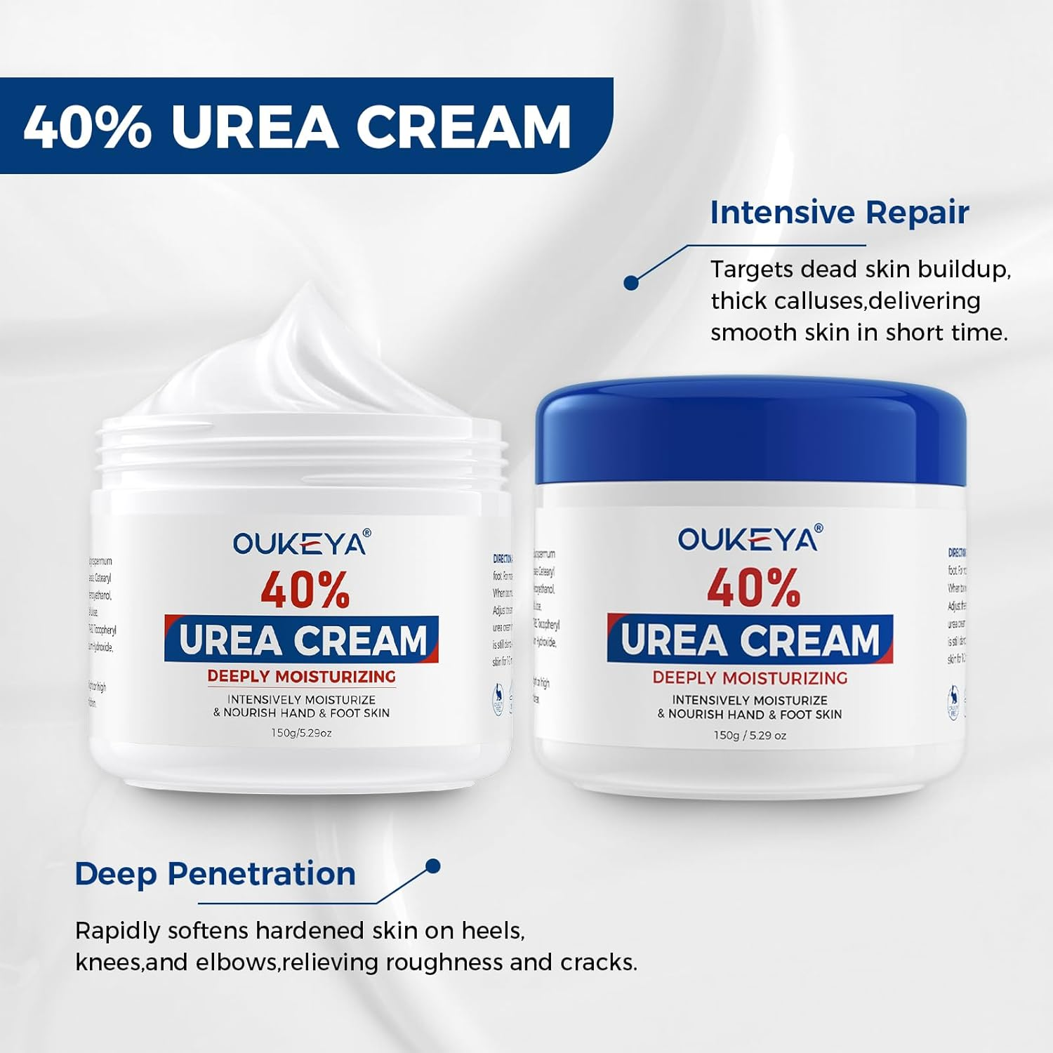OUKEYA Urea Cream 40 Percent for Feet Maximum Strength, Hand Heels Dry Cracked Treatment Lotion for Knees & Elbows, Foot Dead Skin Cuticle Callus Remover Toenail Softener, 5.29 Oz image number 6