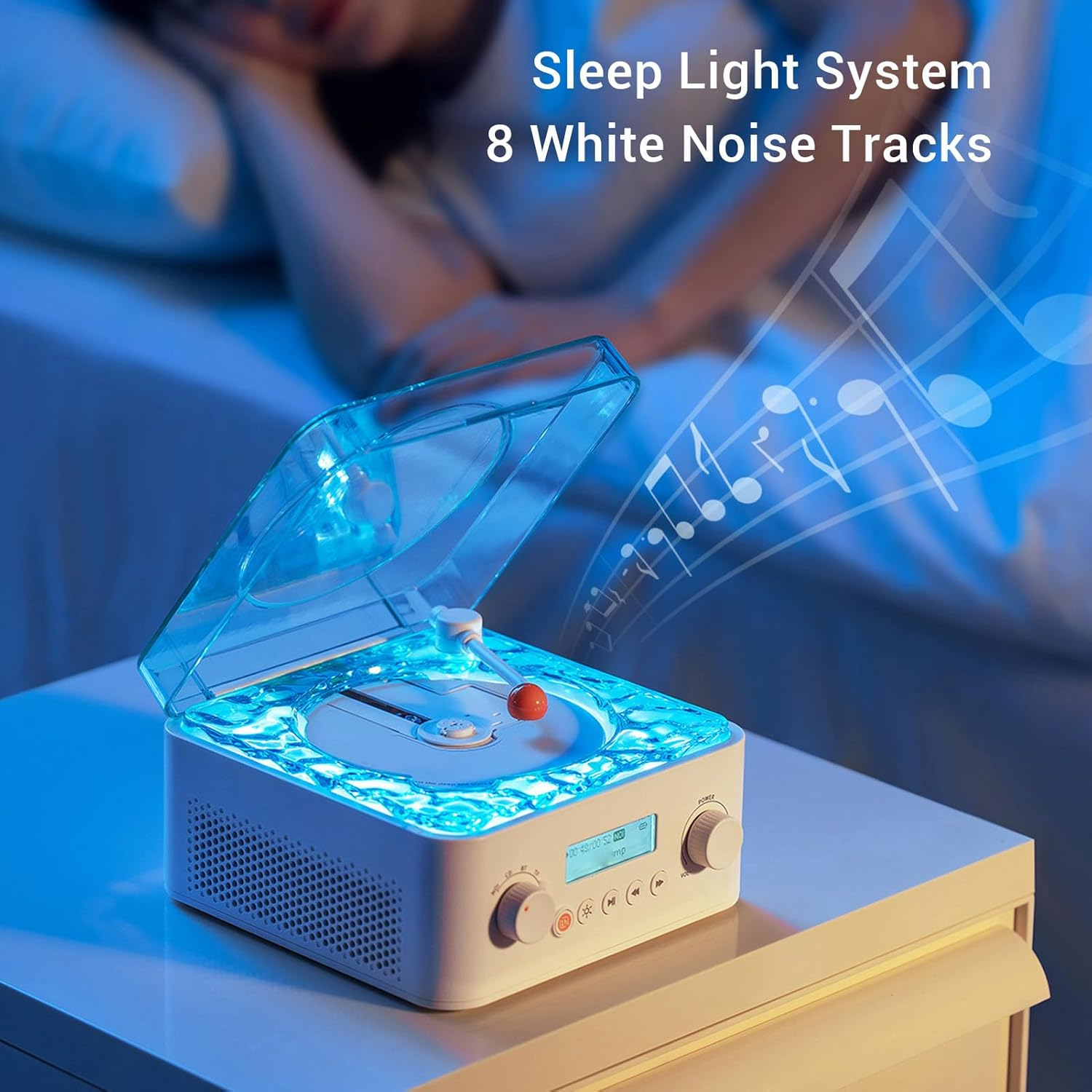Sxhlseller Retro Bluetooth CD Player with Speaker, 4000Mah Portable Wireless Record Player with White Noise, RGB Lights,Dual Bass for Home, Bedroom, Relaxation image number 5