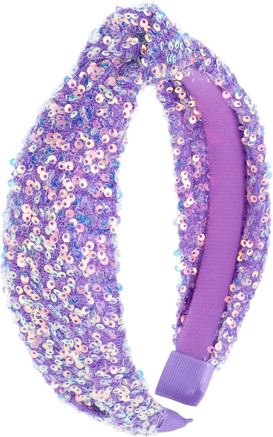 YARIEW Sequin Knotted Headband for Women - Sparkle Wide Knot Hair Bands Accessories - Cute Little Girl Princess Headband - Glitter Girls Hair Accessories (Purple)